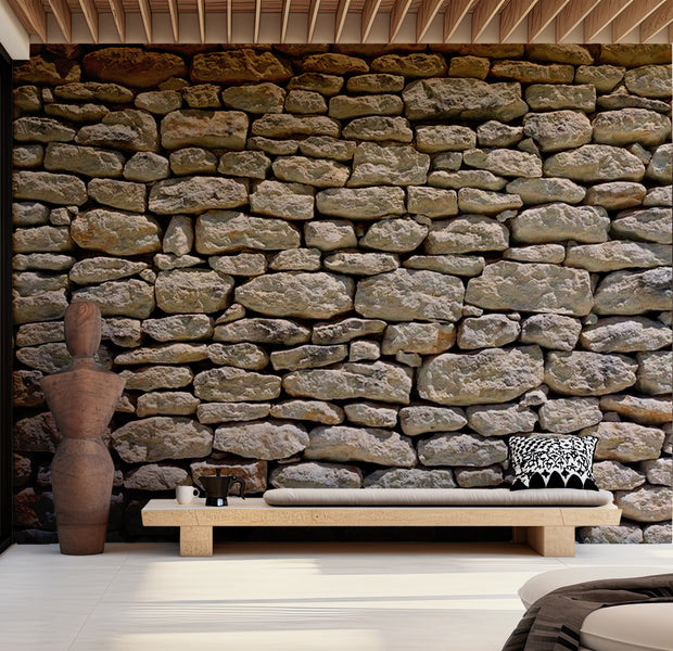 Background & Patterns Wallpaper Wall Mural - Stacked Stones and Rocks Wall 118"Wx90"H
