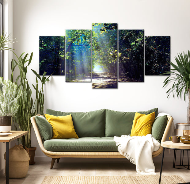 Stretched Canvas Landscape Art - Sunny Forest Path 40"Wx20"H