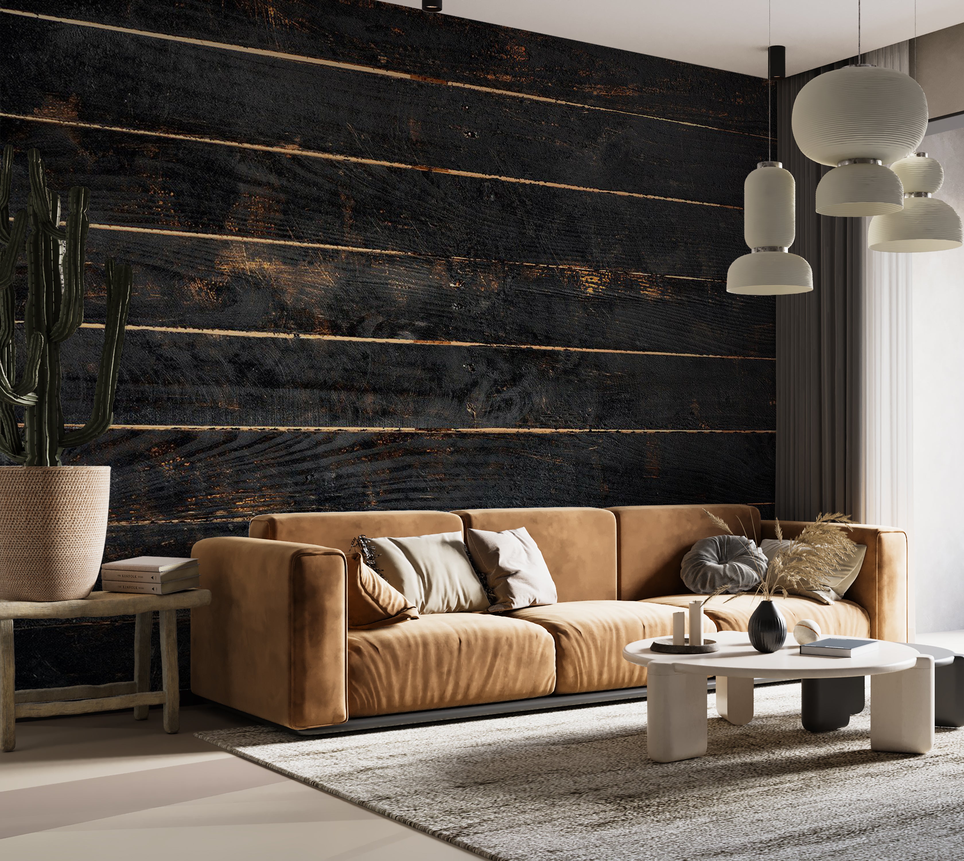 Peel & Stick Wall Mural - Black Old Horizontal Planks 38"Wx27"H