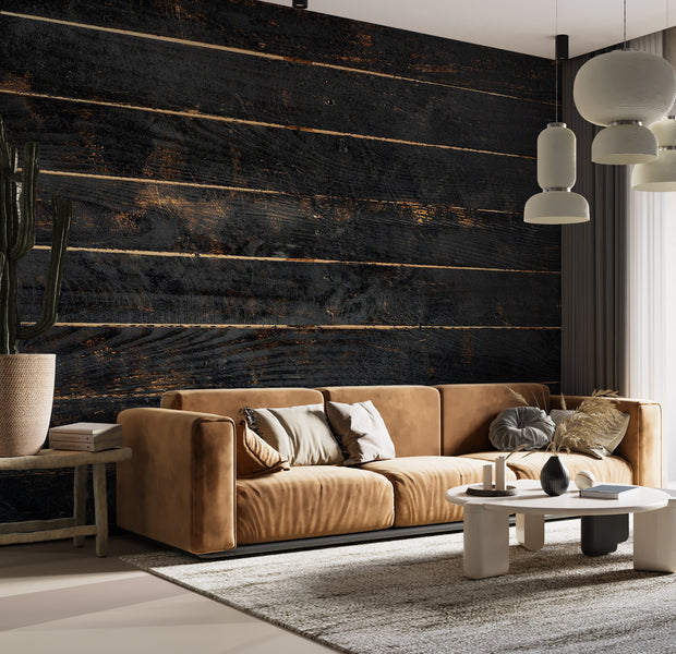 Peel & Stick Wall Mural - Black Old Horizontal Planks 38"Wx27"H