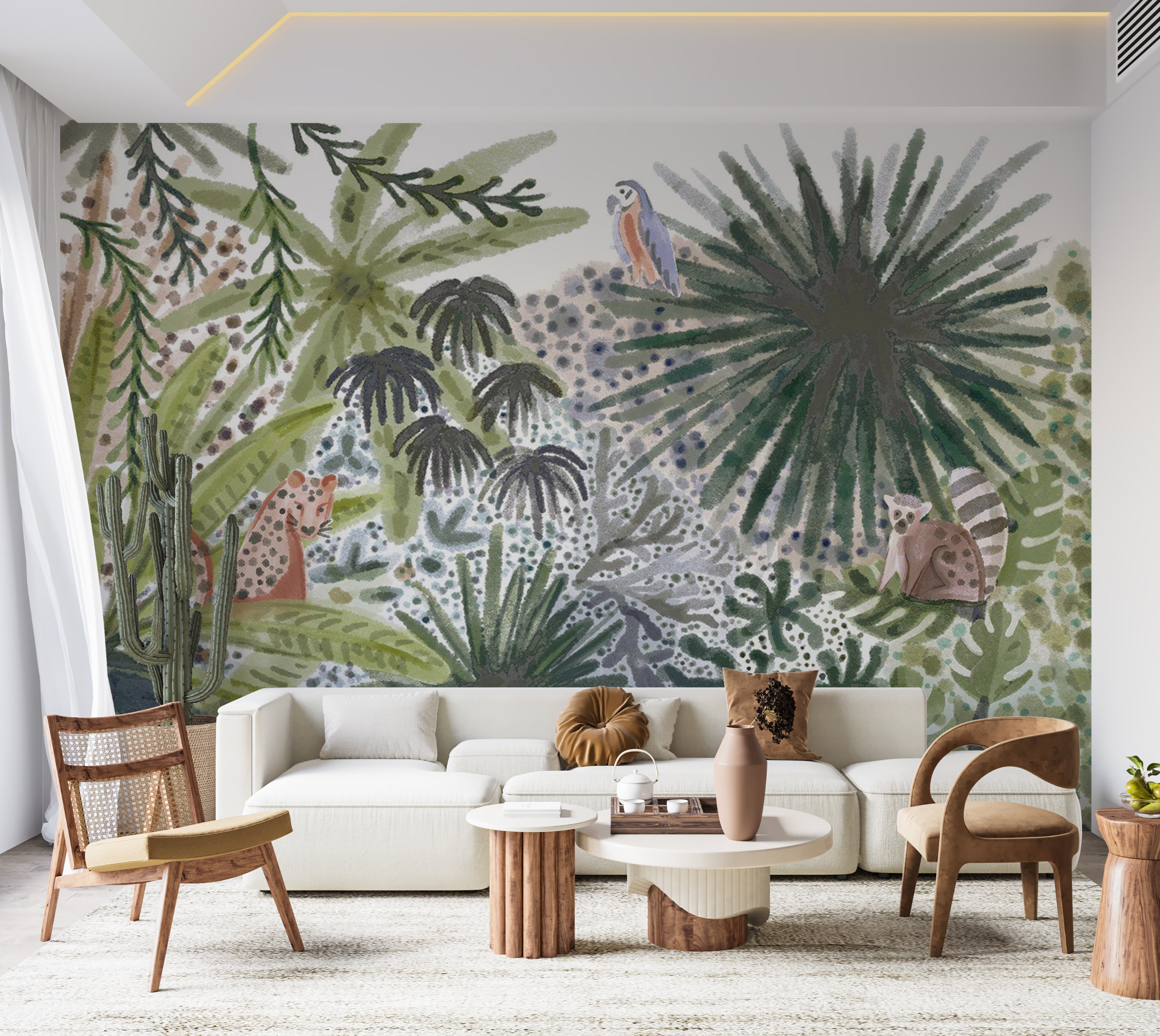 Kids Wallpaper Wall Mural - Tropical Landscape With Animals 39"Wx27"H / Standard