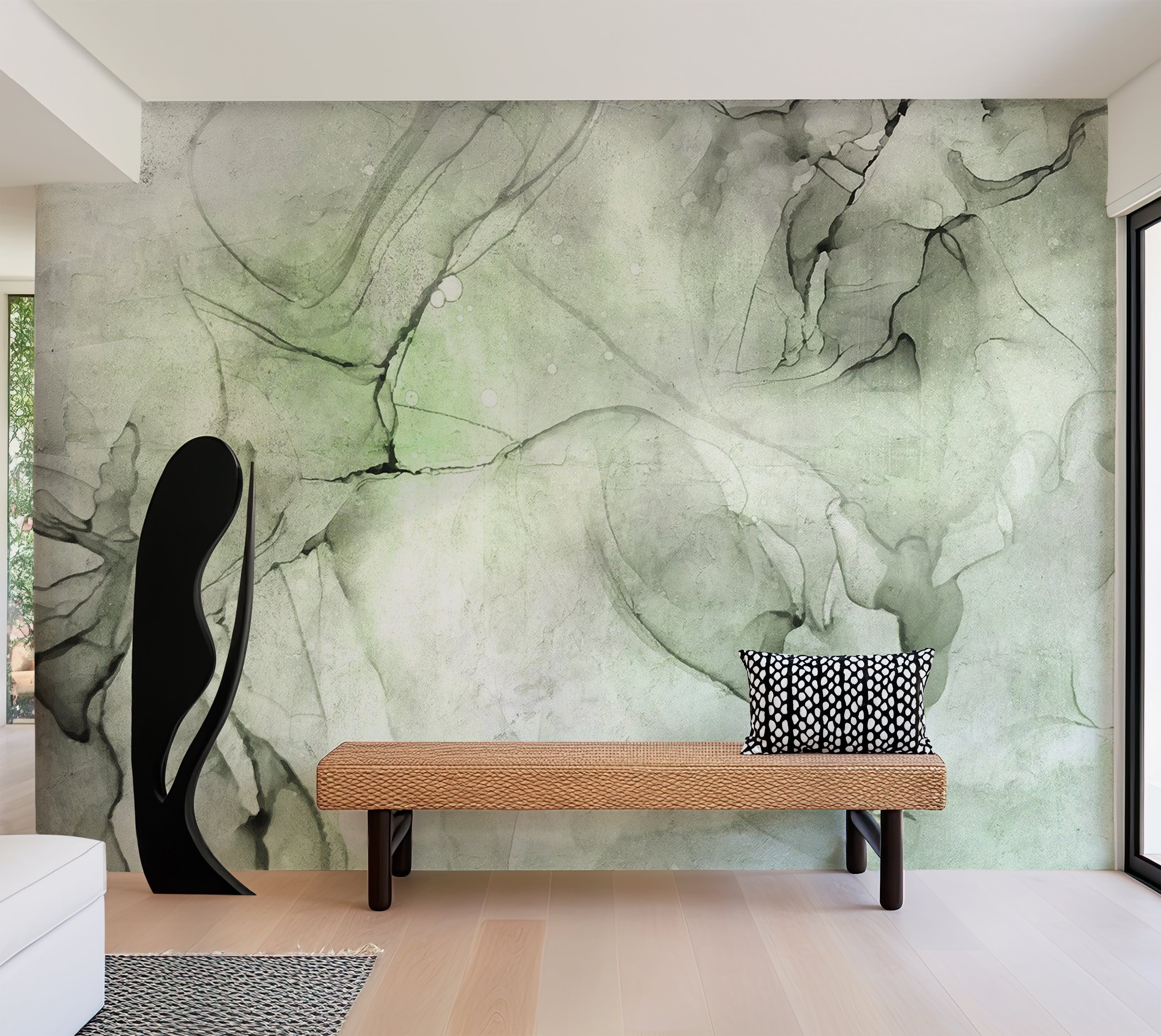 Surface Texture Wallpaper Wall Mural - Green Black Ink 39"Wx27"H / Standard
