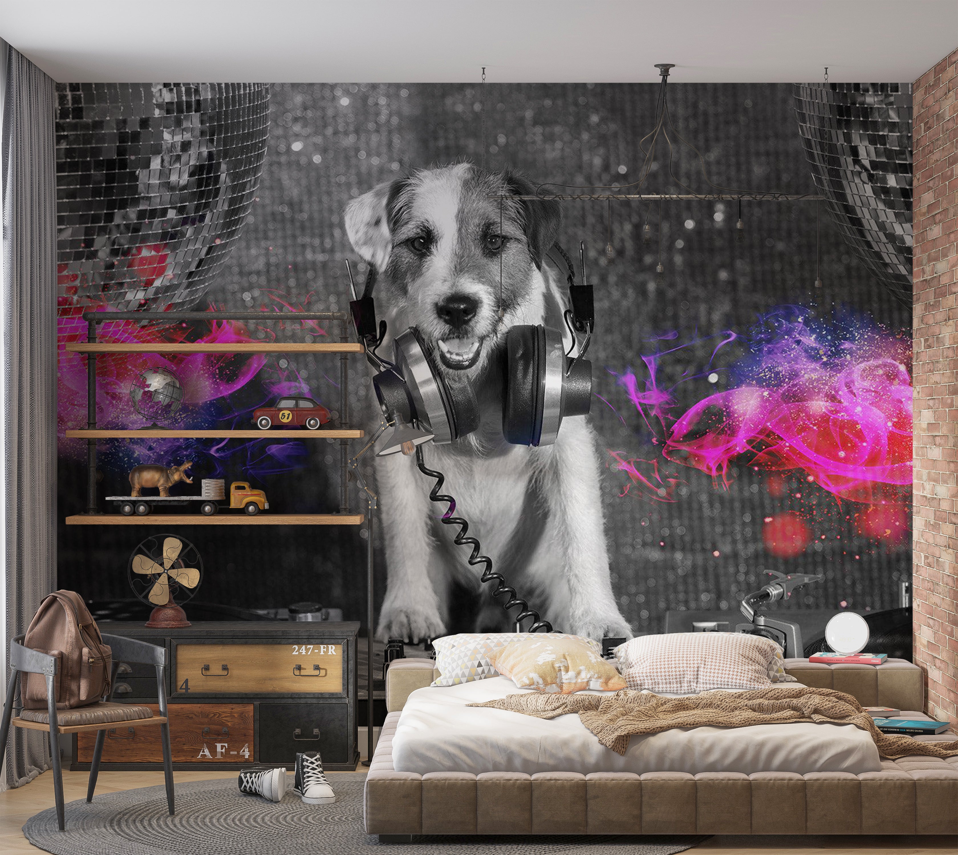 Animal Wallpaper Wall Mural - DJ Dog 39"Wx27"H / Standard