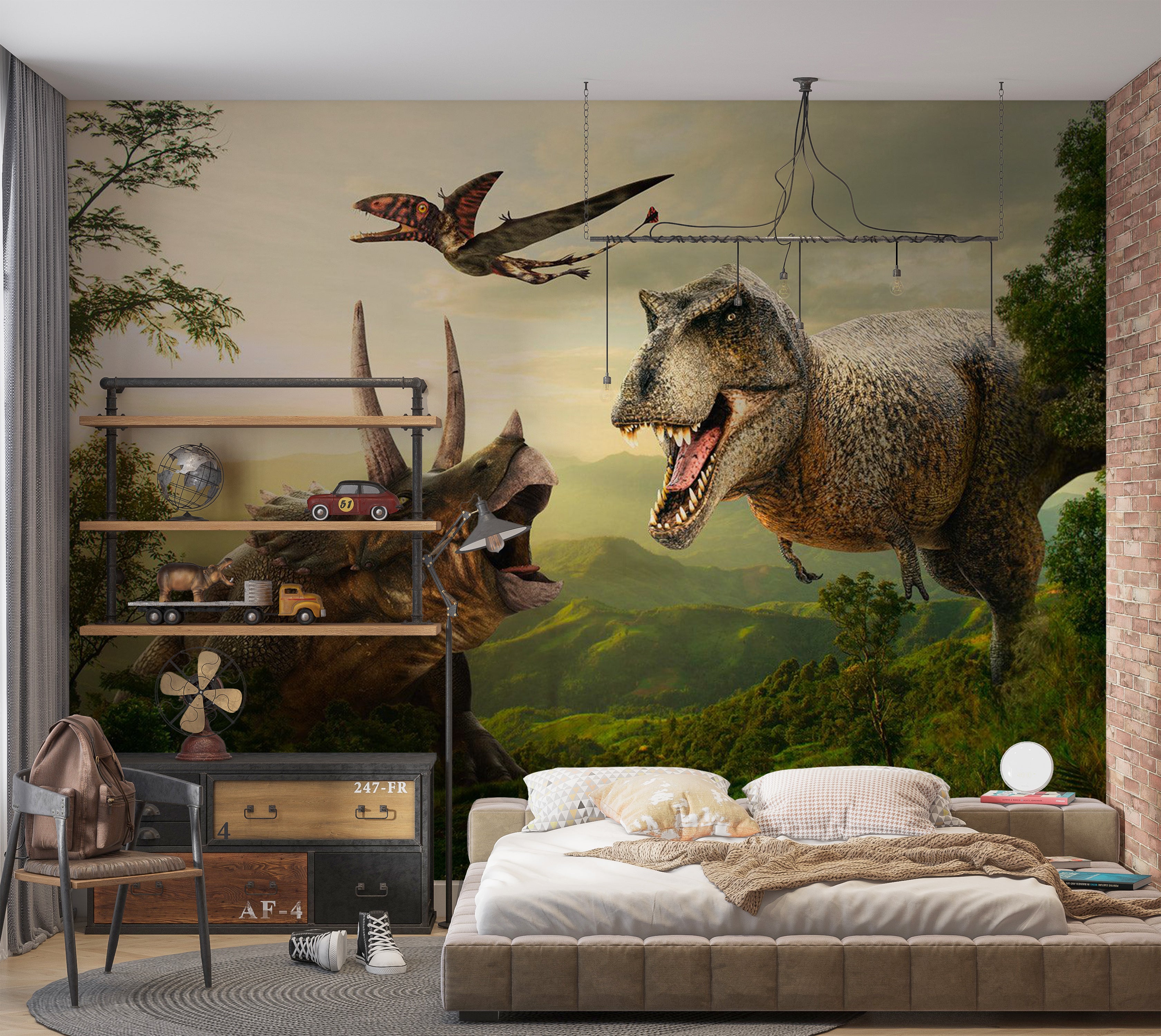 Dinosaur Wallpaper Wall Mural - Dinosaur Square 39"Wx27"H / Standard