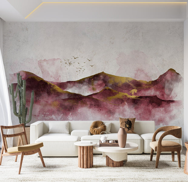 Peel & Stick Landscape Wall Mural - Watercolor Golden Hour 38"Wx27"H