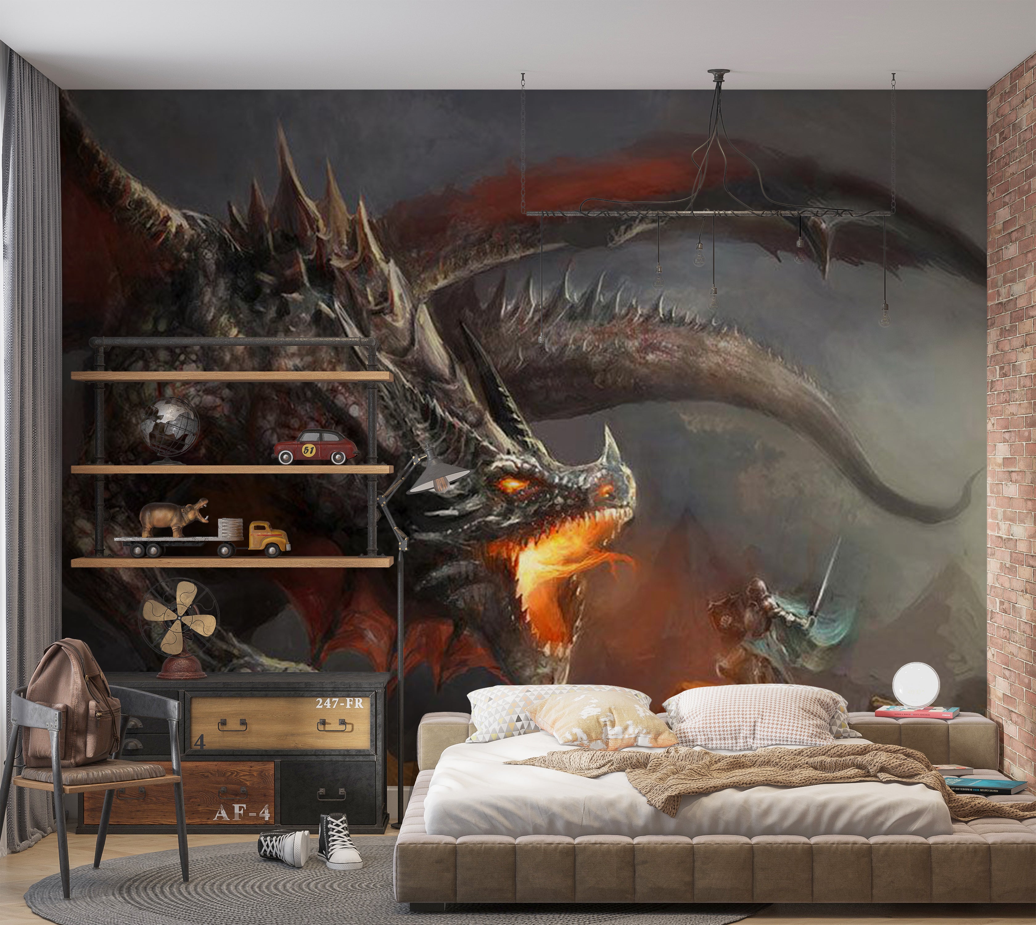 Fiction Wallpaper Wall Mural - Dragon Fire 39"Wx27"H / Standard