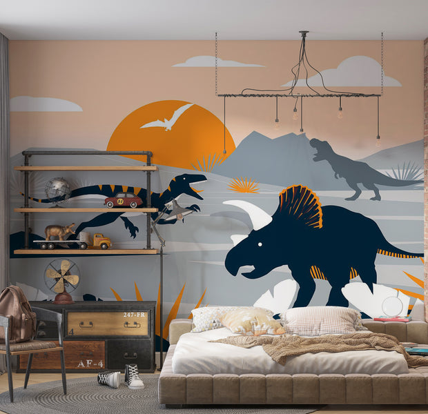 Kids Wallpaper Wall Mural - Abstract Dinosaurs Landscape 39"Wx27"H / Standard