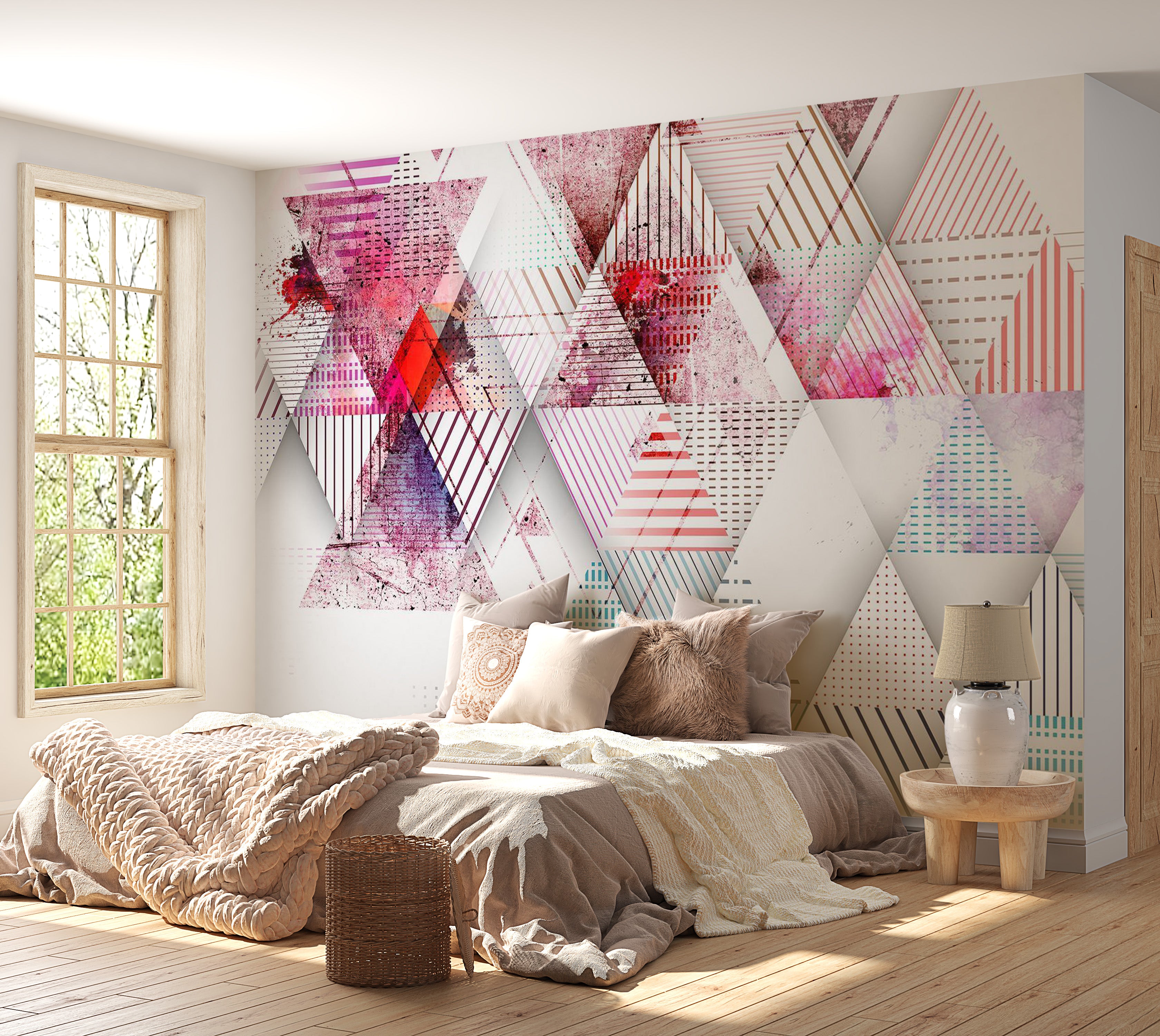 Abstract Wallpaper Wall Mural - Triangular World 39"Wx27"H