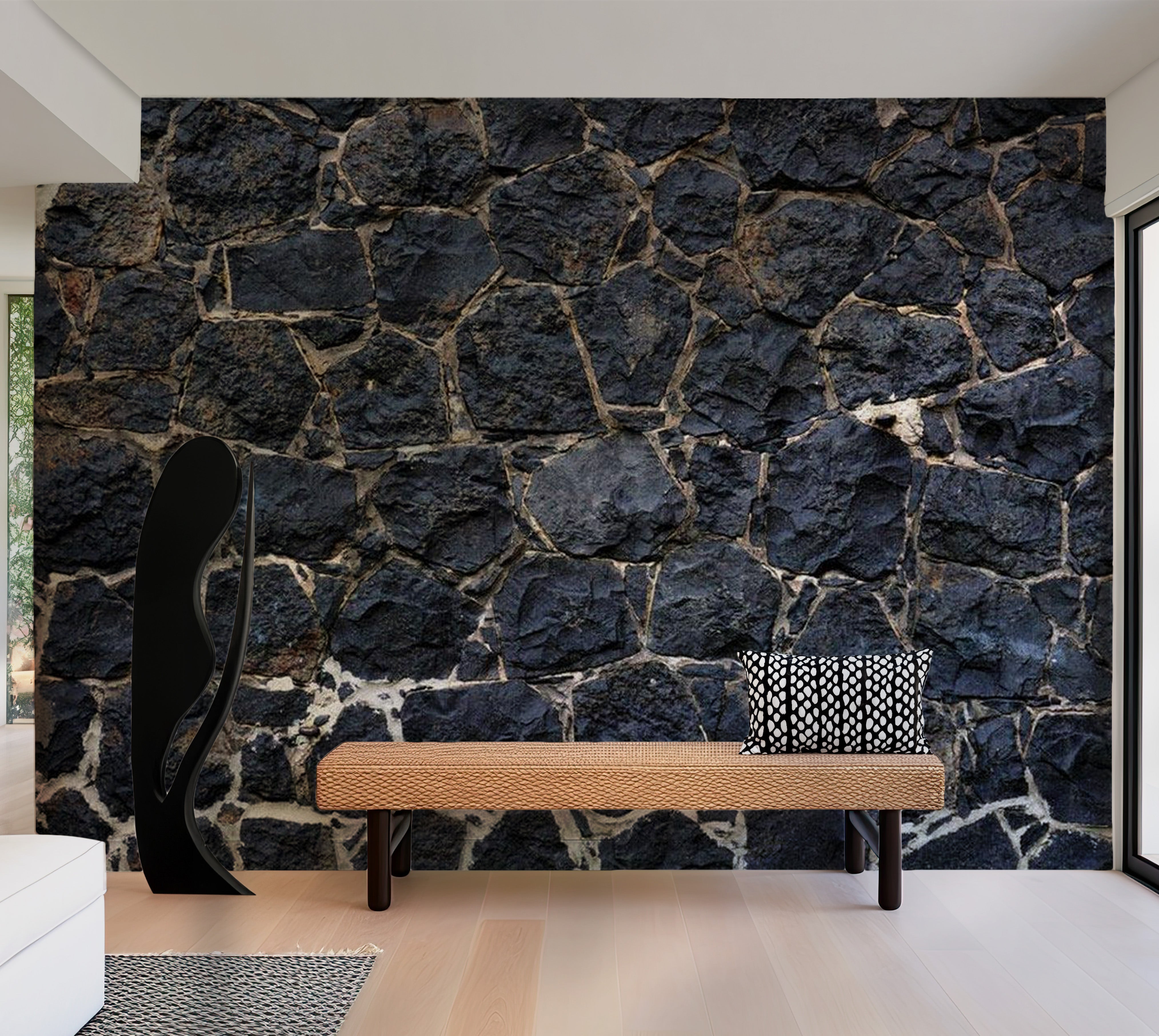 Background & Patterns Wallpaper Wall Mural - Dark Stacked Stones and Rocks 39"Wx27"H