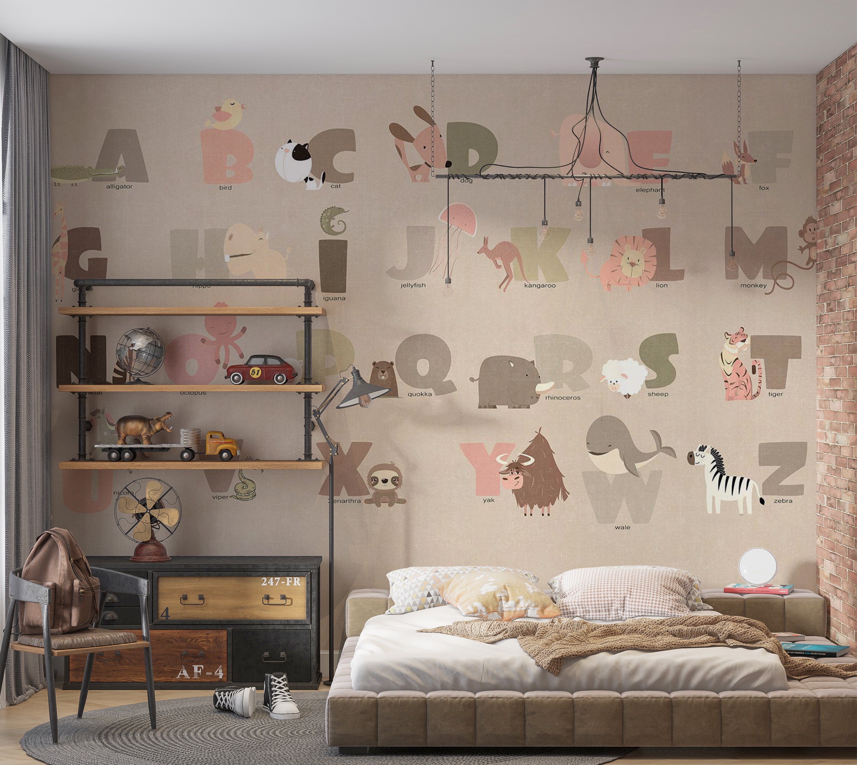 Kids Wallpaper Wall Mural - Beige Alphabet 39"Wx27"H / Standard