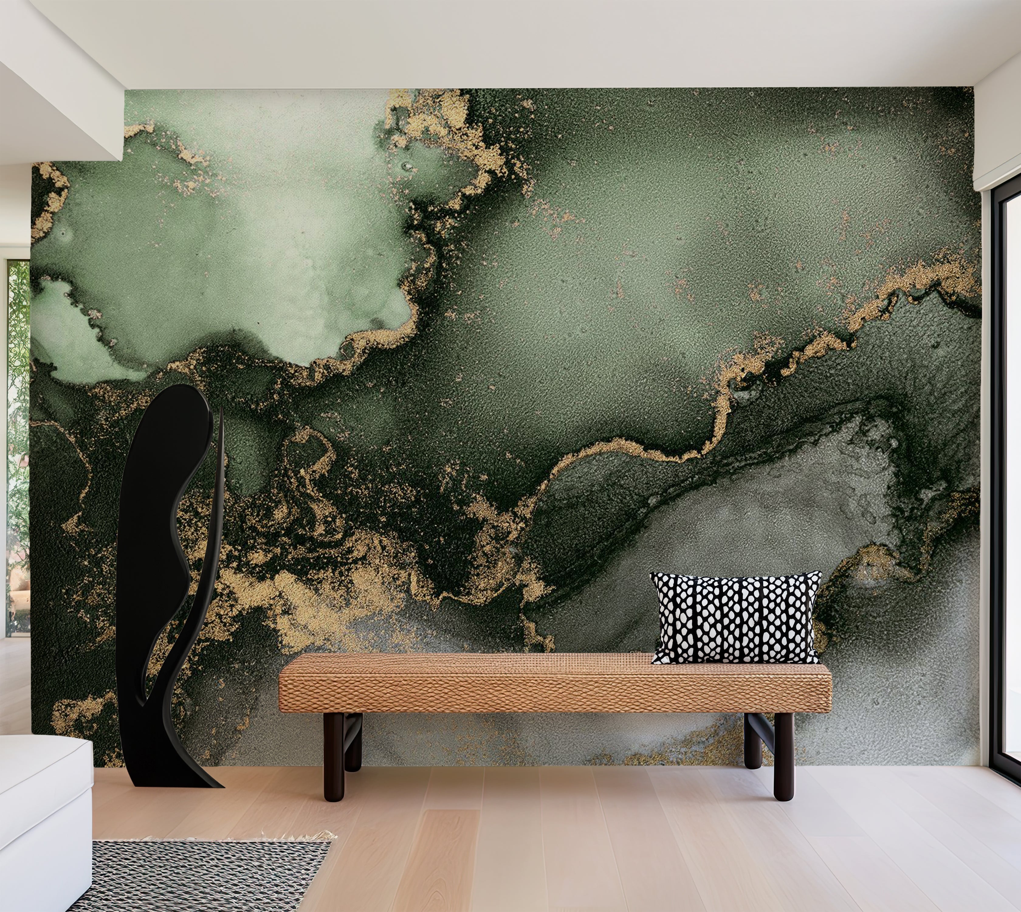 Surface Texture Wallpaper Wall Mural - Green Gold Watercolor Inspiration 39"Wx27"H / Standard