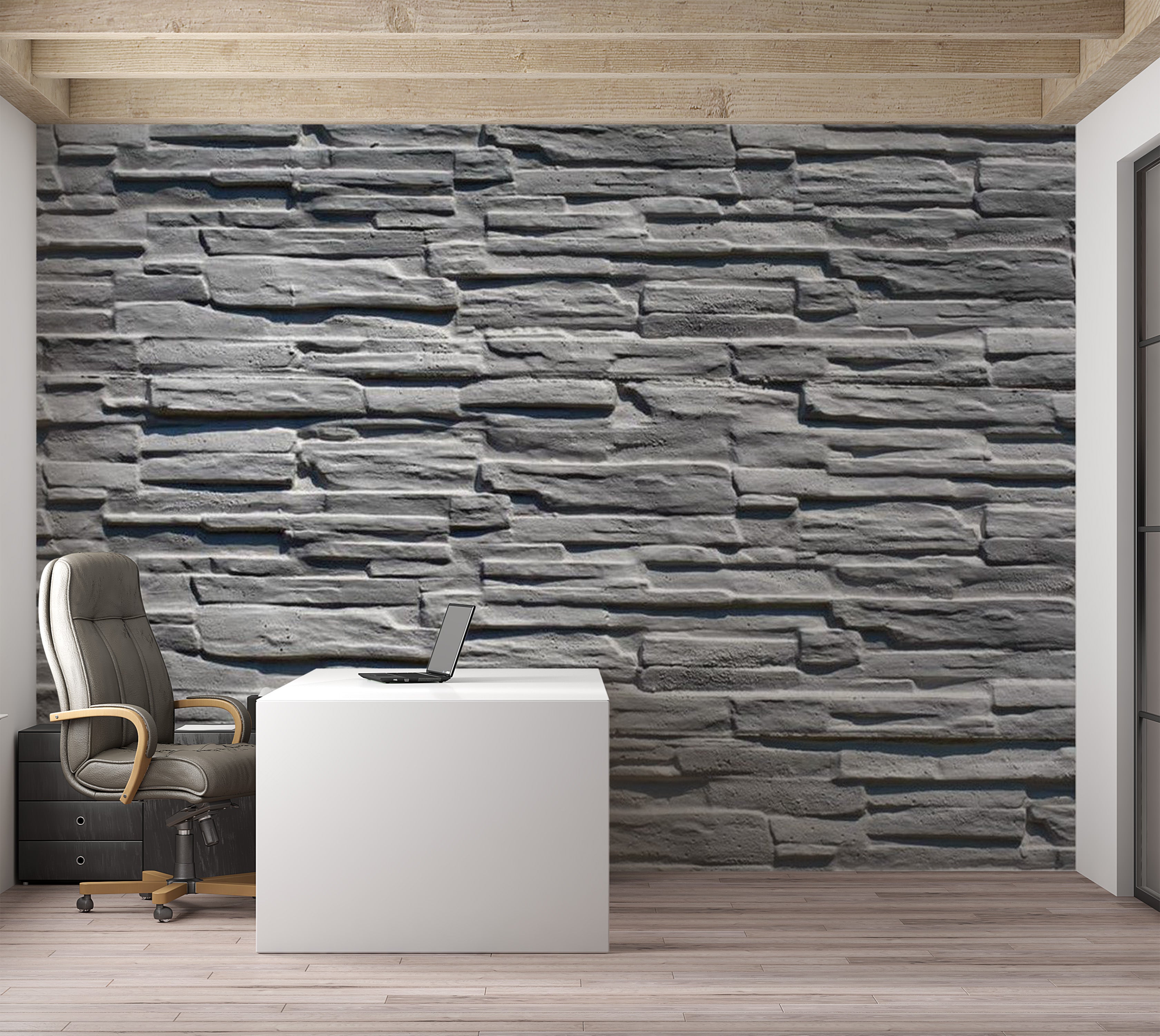 Background & Patterns Wallpaper Wall Mural - Grey Stone Wall 118"Wx90"H