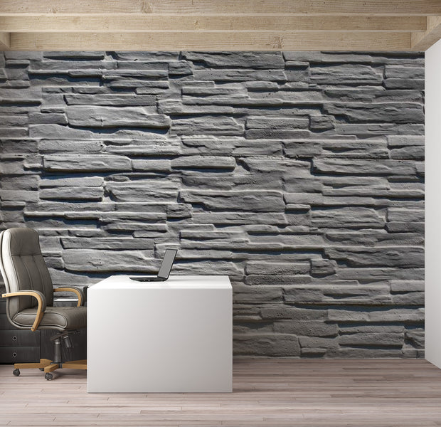 Background & Patterns Wallpaper Wall Mural - Grey Stone Wall 118"Wx90"H
