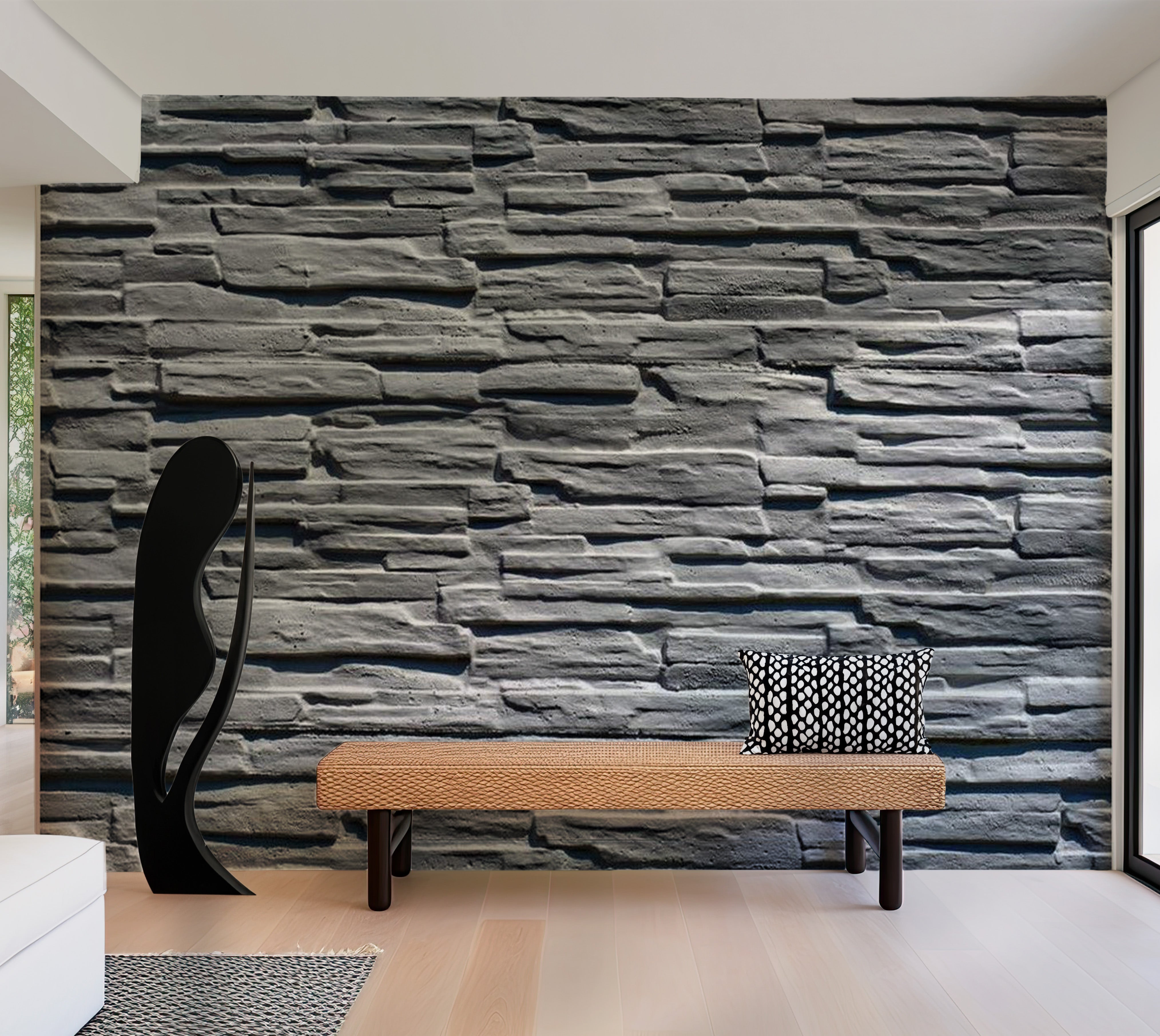 Background & Patterns Wallpaper Wall Mural - Grey Stone Wall 118"Wx90"H