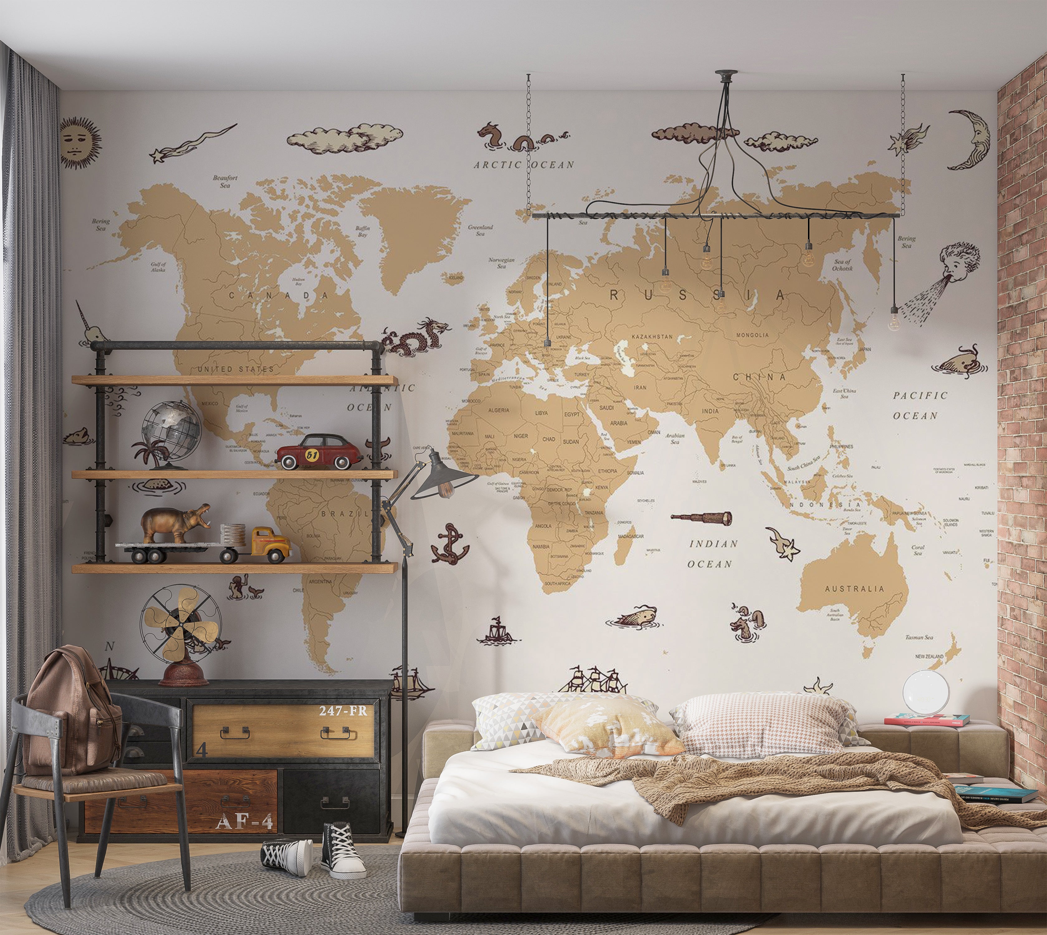 Kids Wallpaper Wall Mural - Countries With Pirate Illustrations 39"Wx27"H / Standard