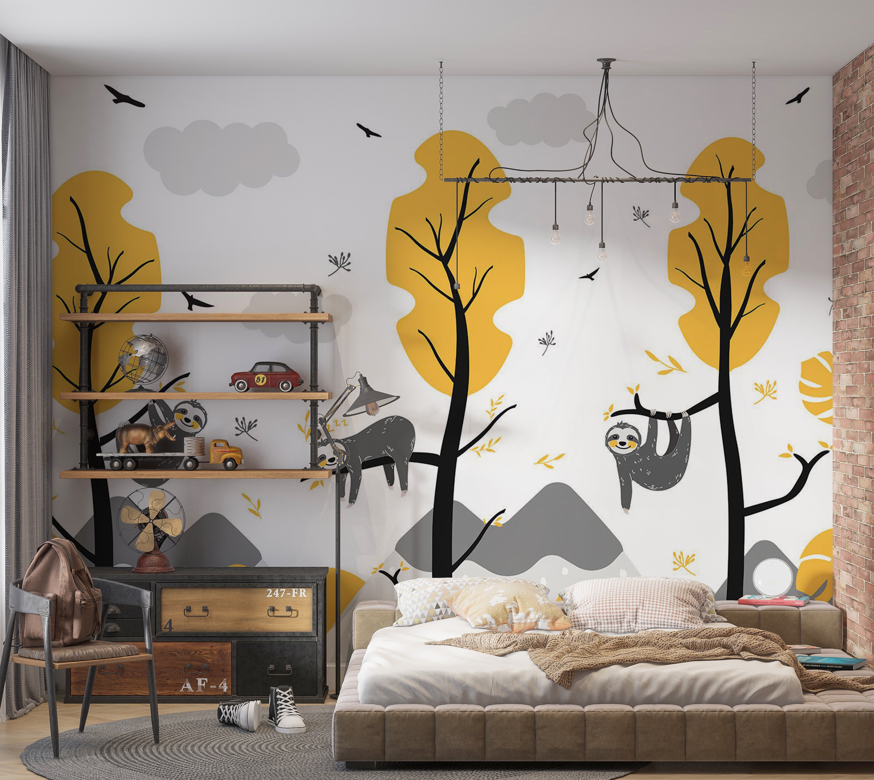 Kids Wallpaper Wall Mural - Cute Sloths 39"Wx27"H / Standard