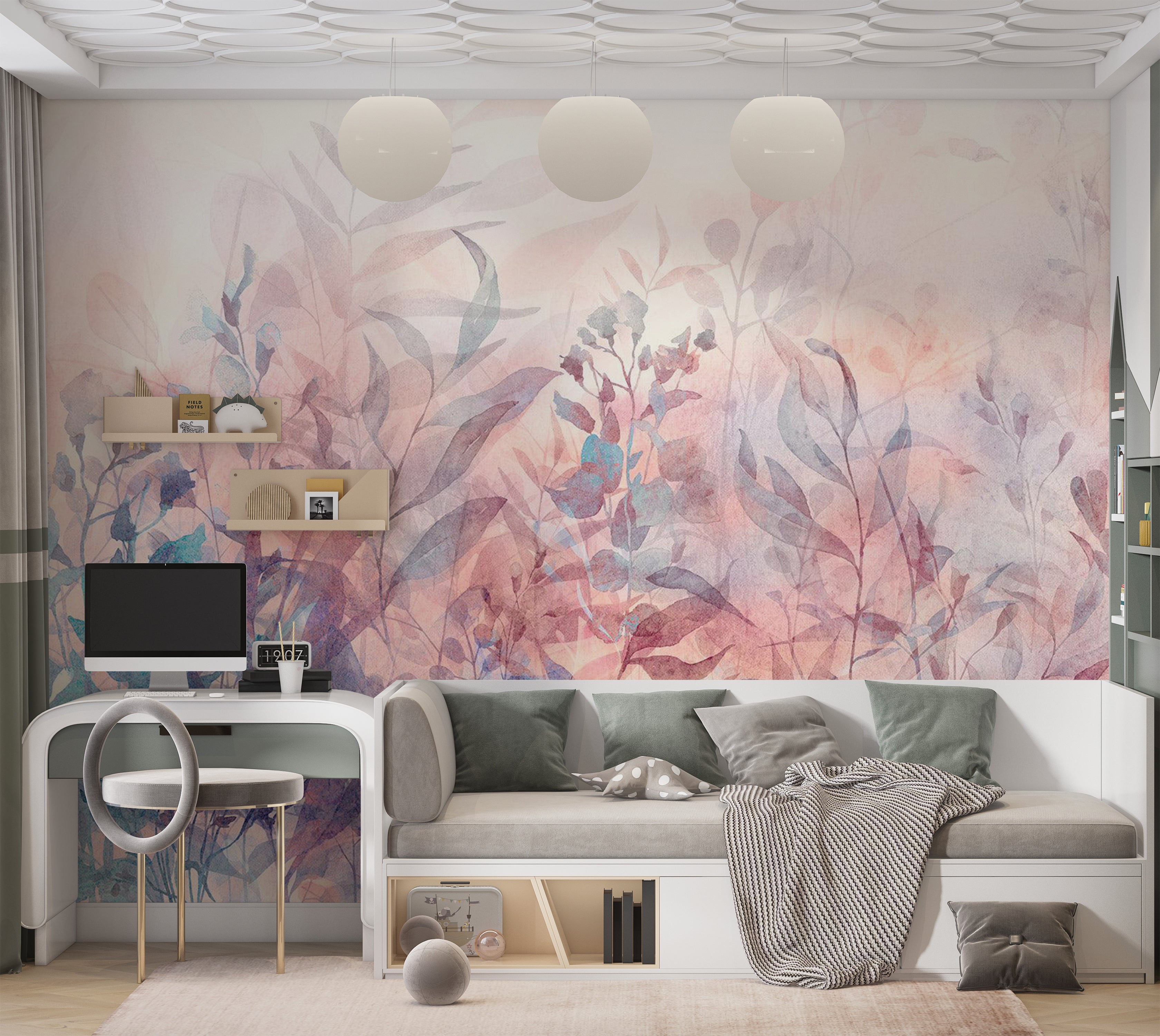 Botanical Wallpaper Wall Mural - Pastel Nature Memory 39"Wx27"H / Standard