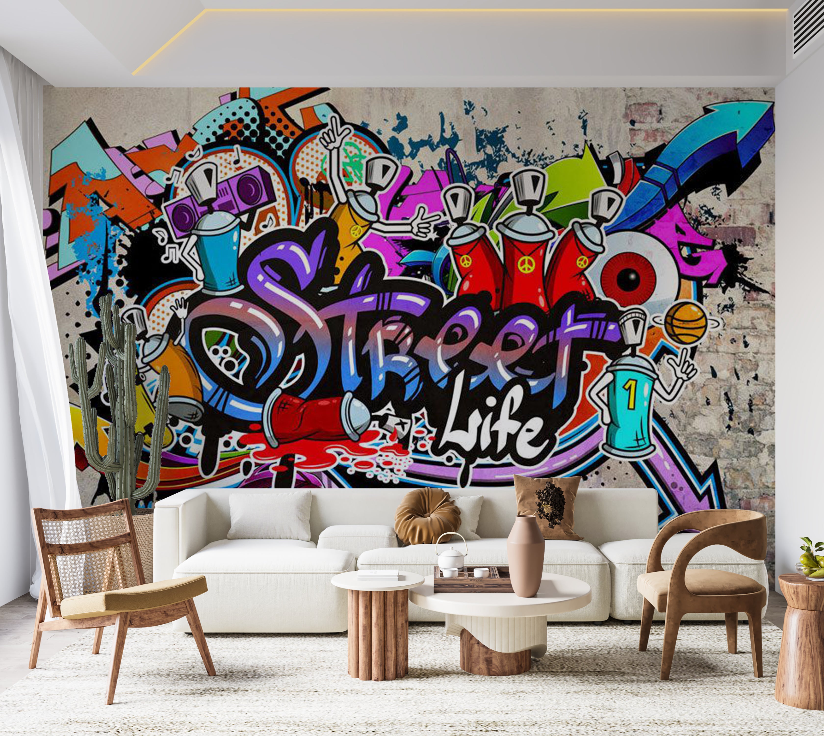 Peel & Stick Street Art Wall Mural - Street Game 38"Wx27"H