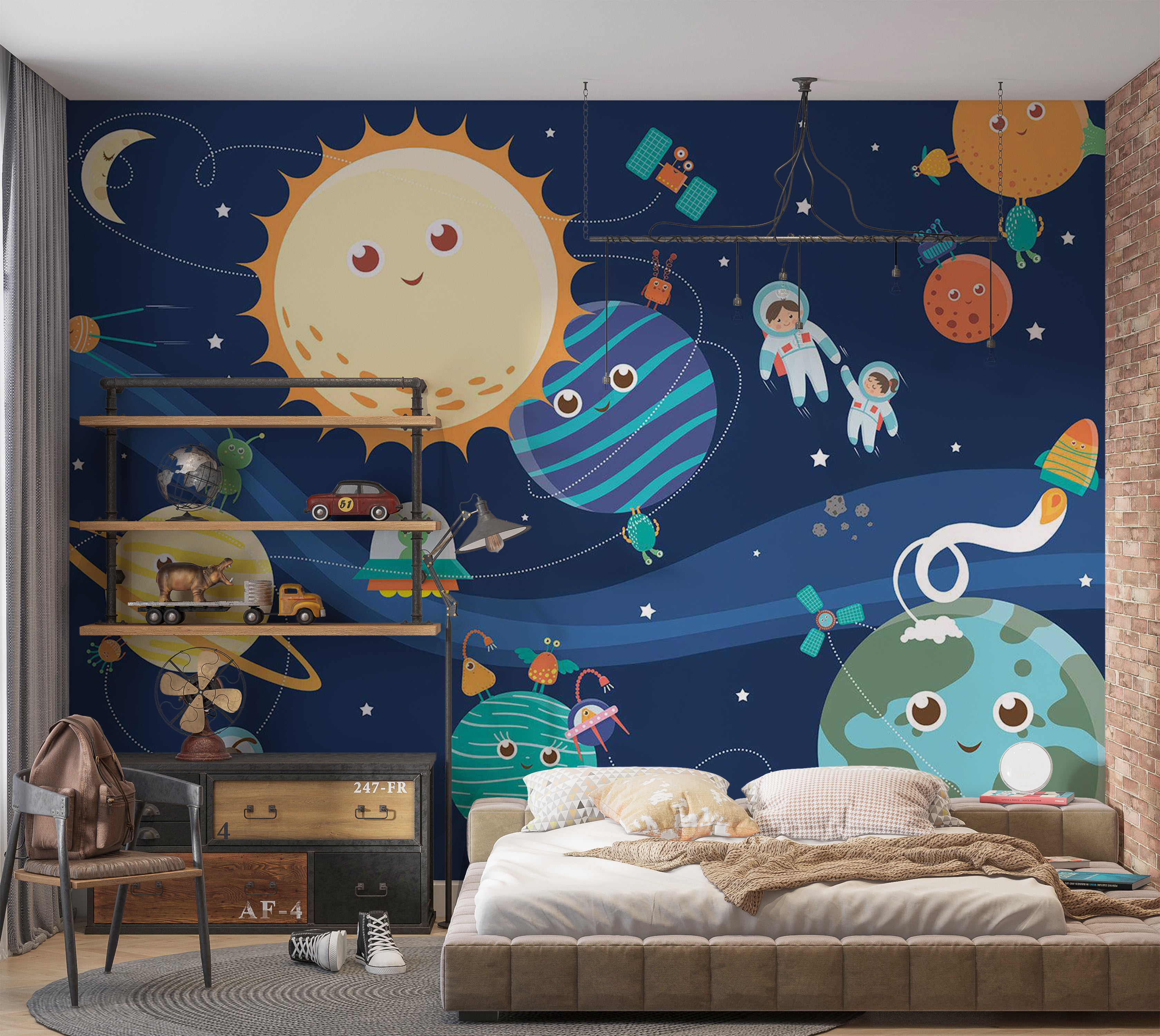 Kids Wallpaper Wall Mural - Happy Planets 39"Wx27"H / Standard