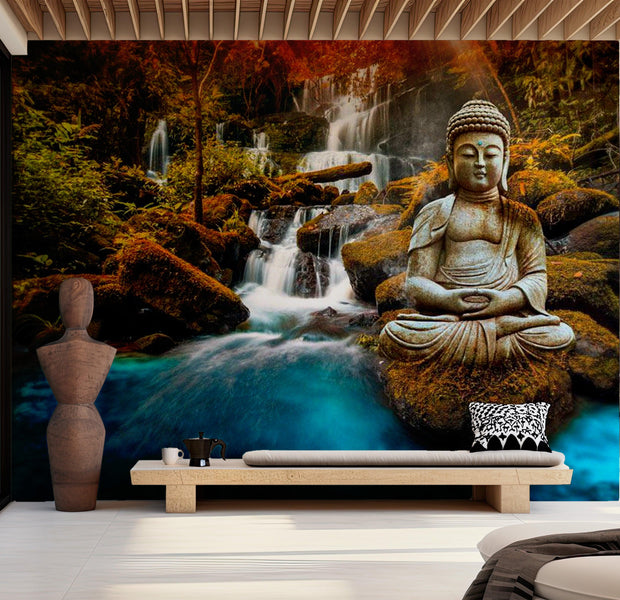 Zen Wallpaper Wall Mural - Buddha Waterfall Jungle