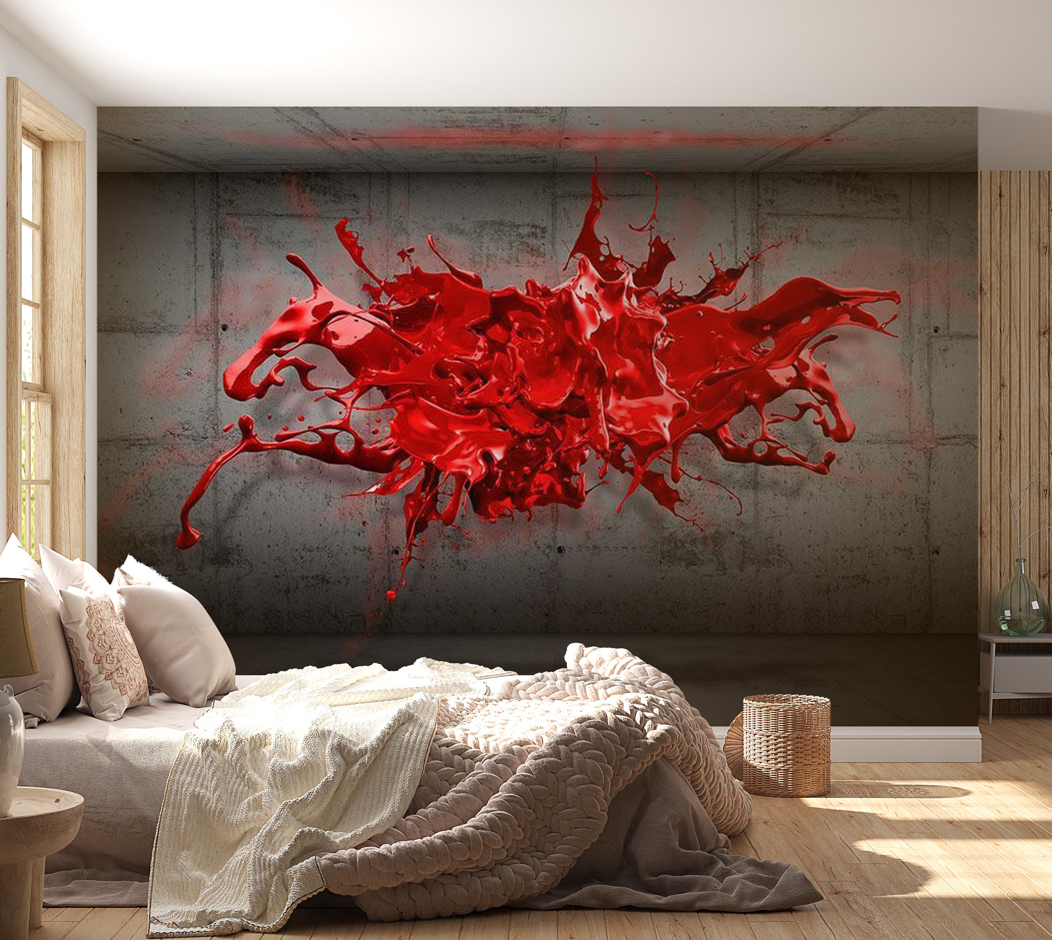 Abstract Wallpaper Wall Mural - Red Ink Blot 39"Wx27"H