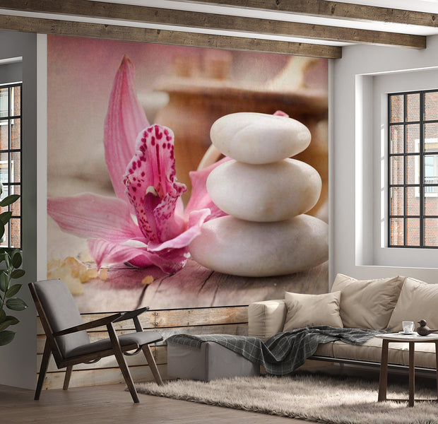 Zen Wallpaper Wall Mural - White Stacked Stones Spa