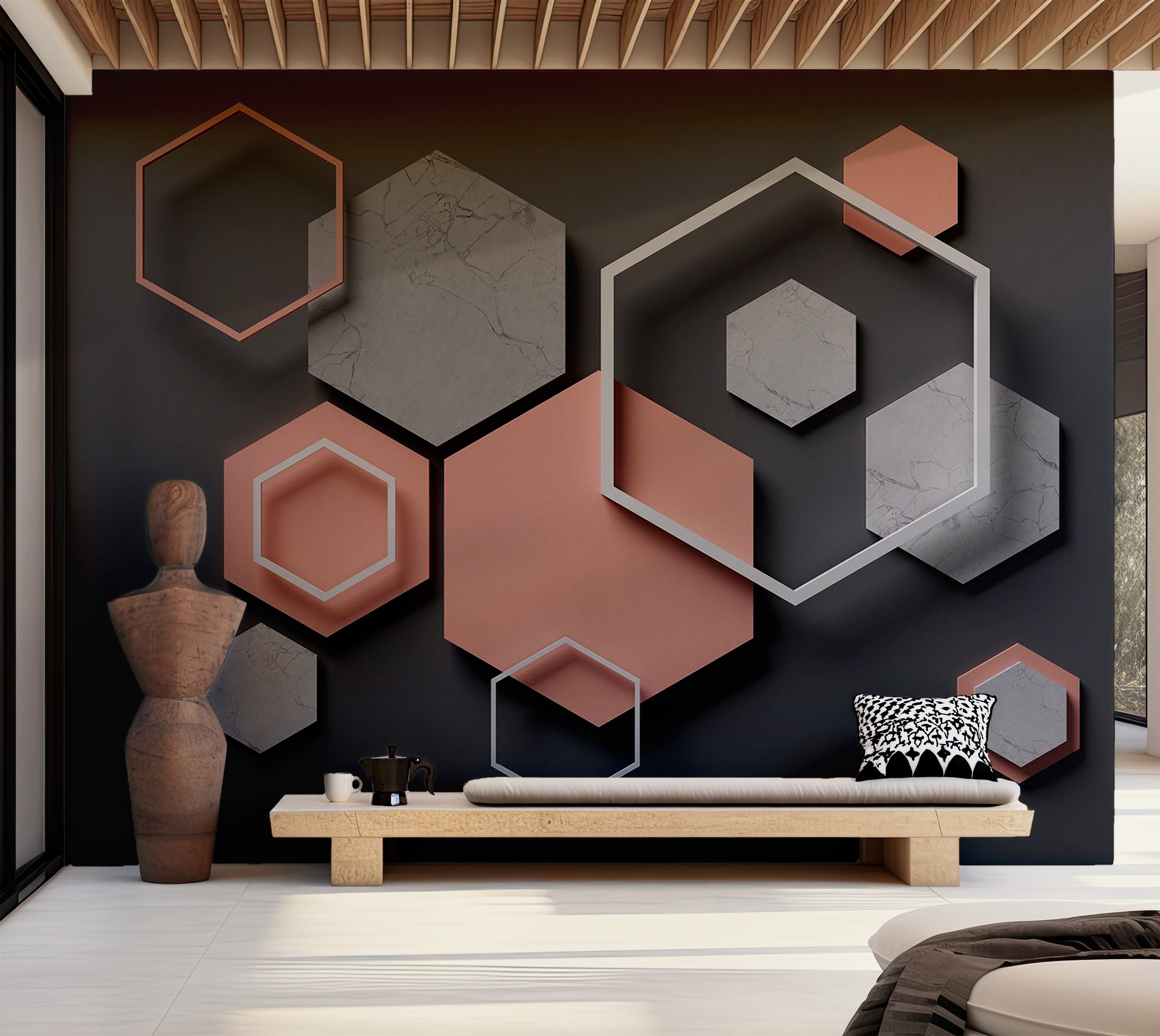 Background & Patterns Wallpaper Wall Mural - Hexagon Plan 39"Wx27"H