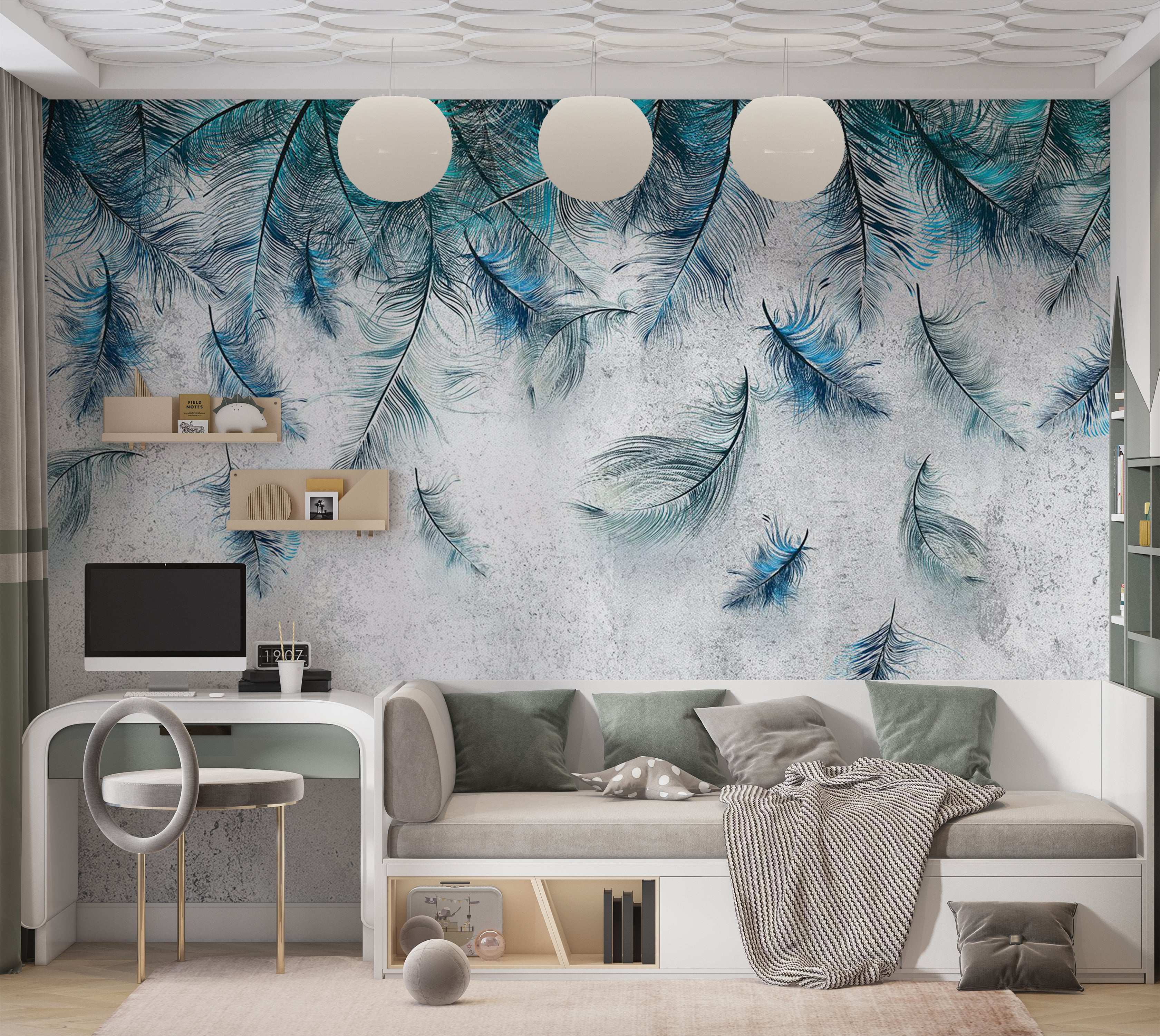 Botanical Wallpaper Wall Mural - Sapphire Breeze 39"Wx27"H / Standard