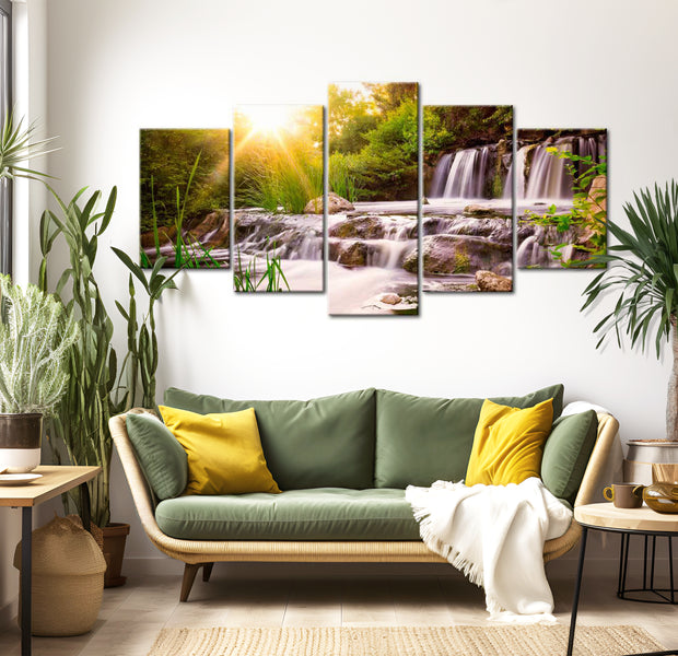 Stretched Canvas Landscape Art - Forest Waterfall 40"Wx20"H