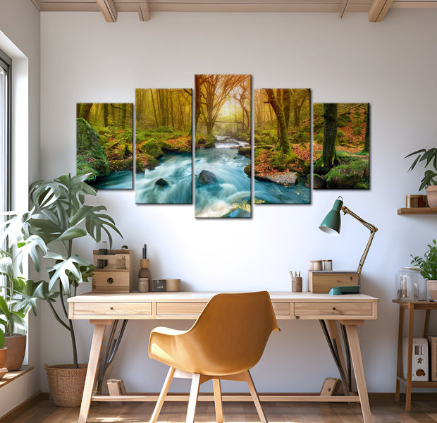 Stretched Canvas Landscape Art - Morning On The River 40"Wx20"H