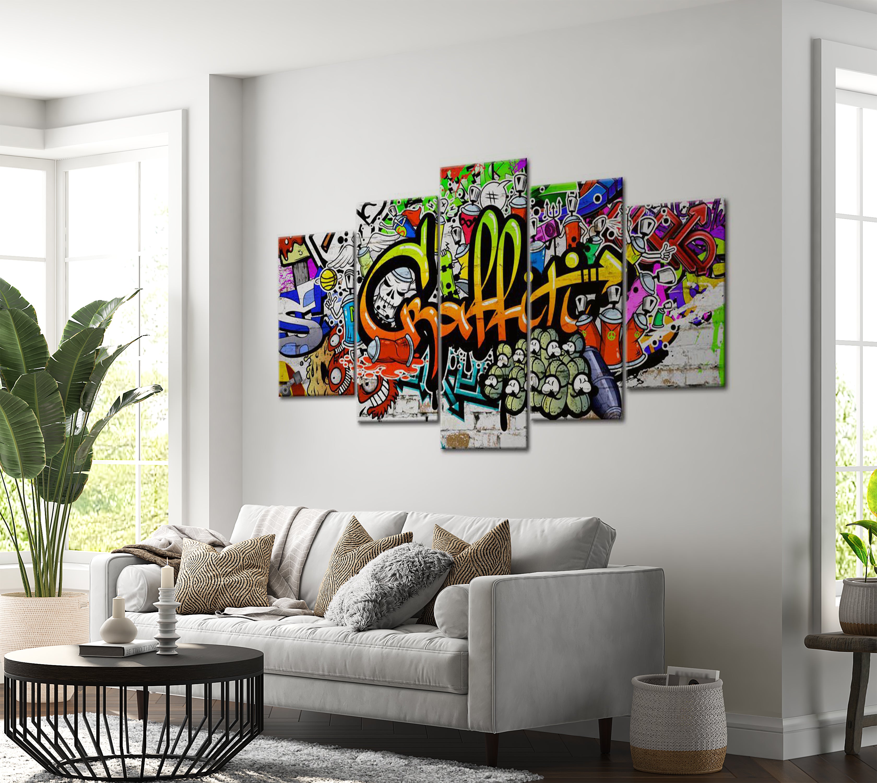 Stretched Canvas Street Art - Artistic Graffiti  - 5 Pieces 40"Wx20"H