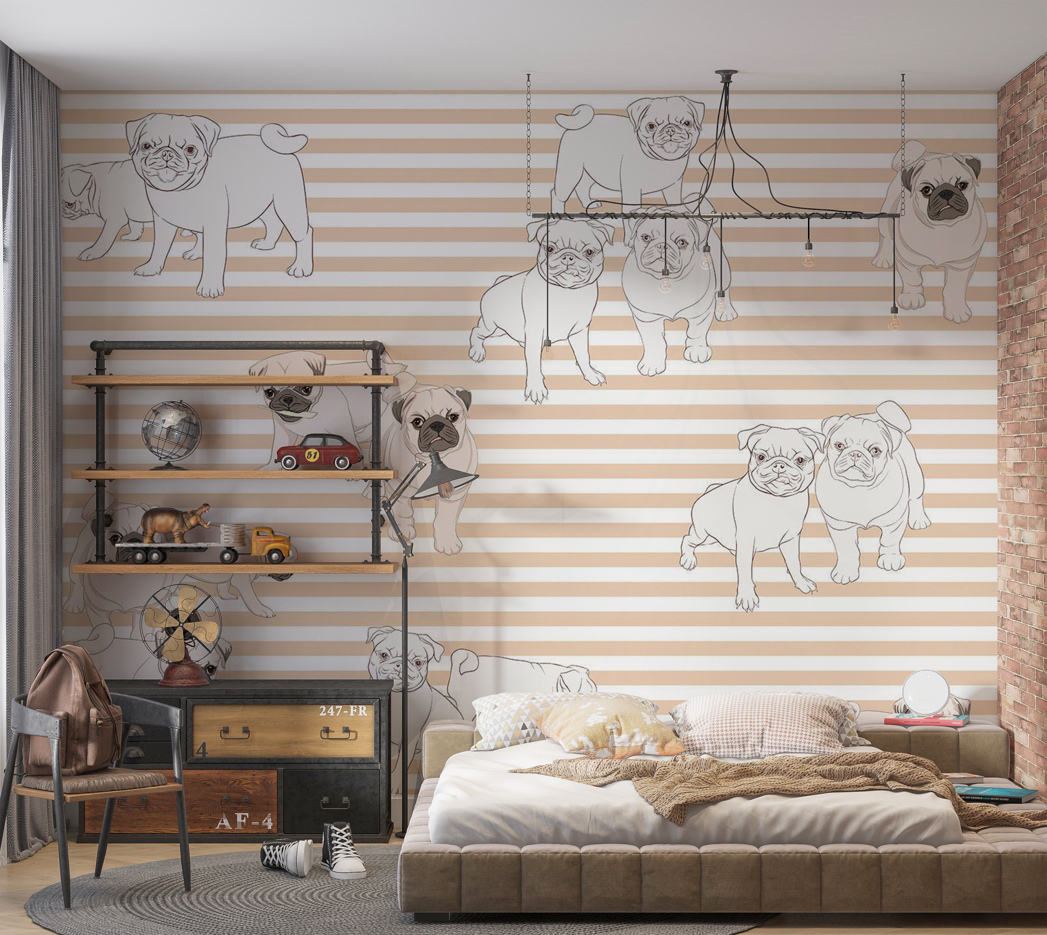 Kids Wallpaper Wall Mural - Playful Dogs 39"Wx27"H / Standard