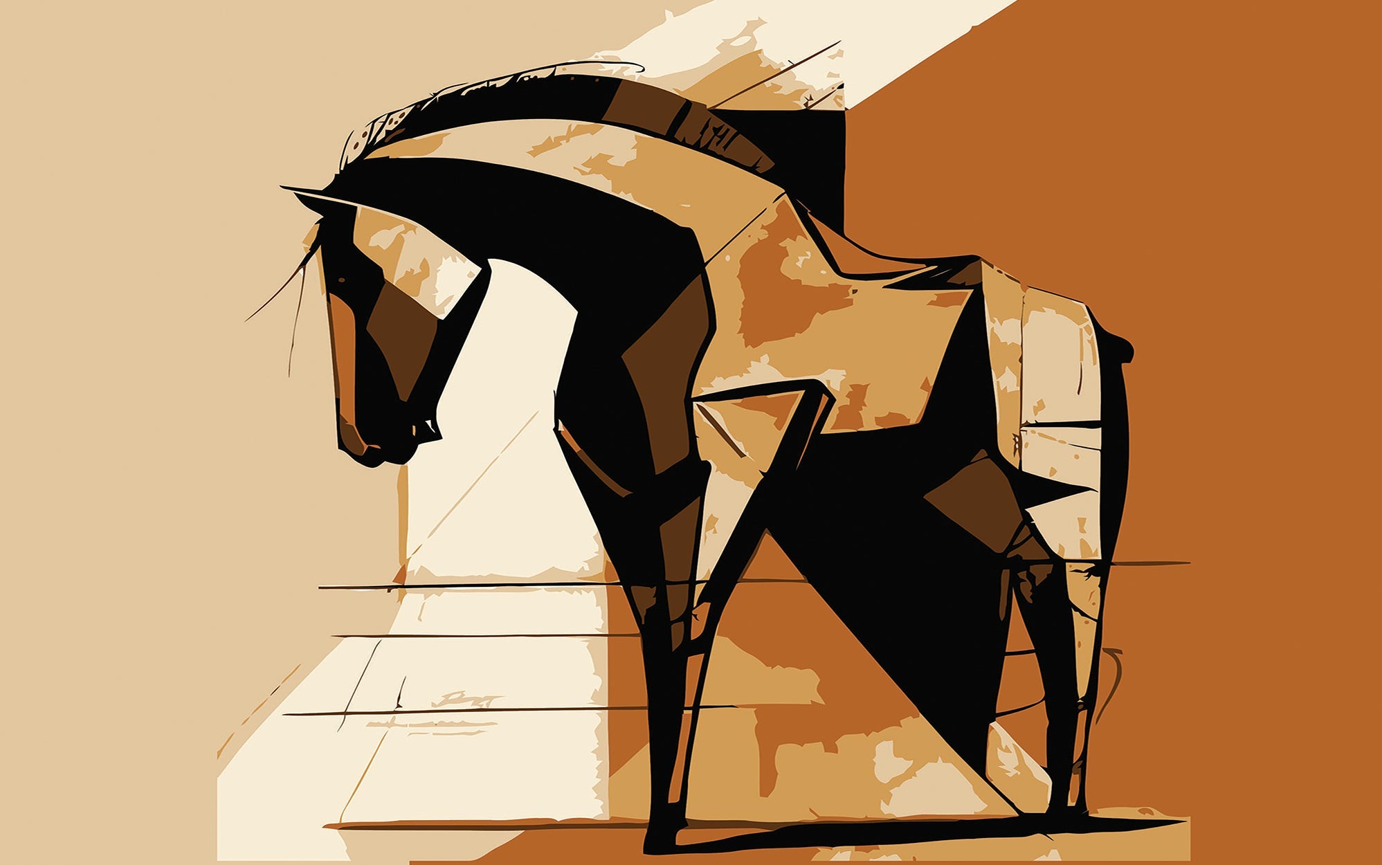 Abstract style mural of a horse on an interior wall
