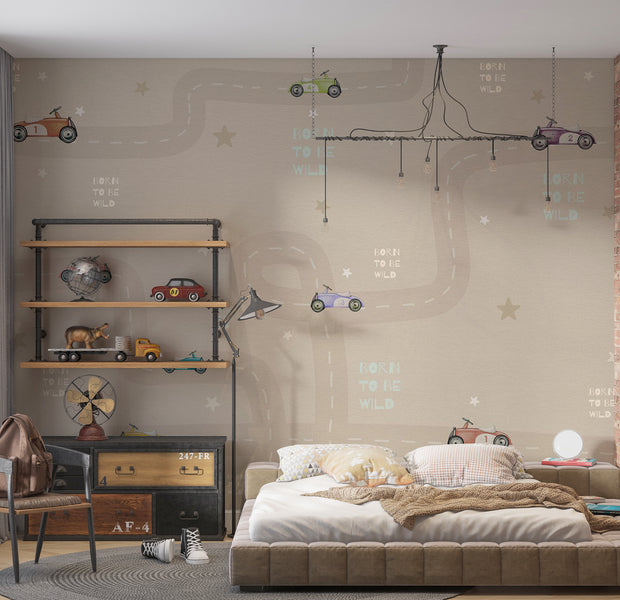 Kids Wallpaper Wall Mural - Racing Cars 39"Wx27"H / Standard