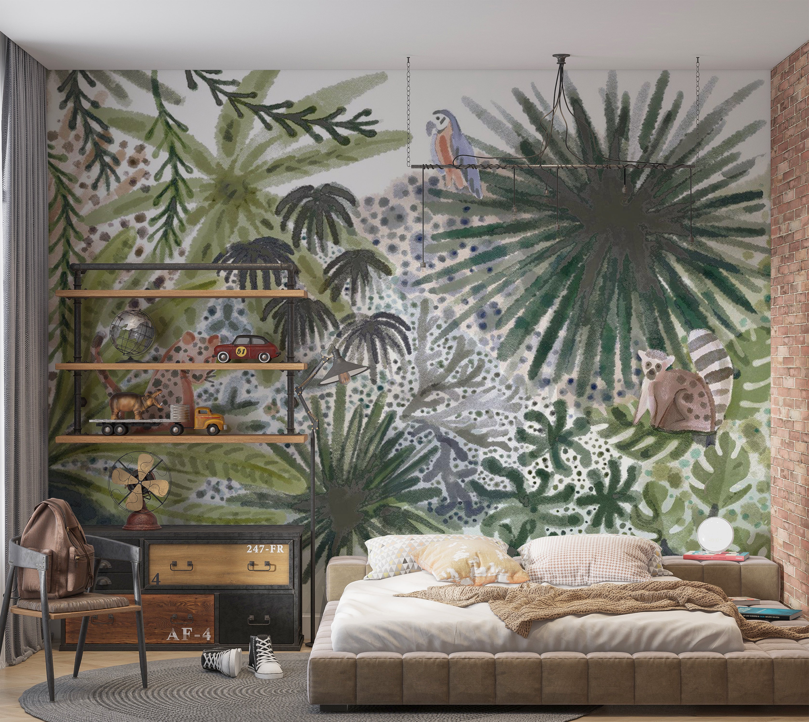 Kids Wallpaper Wall Mural - Tropical Landscape With Animals 39"Wx27"H / Standard