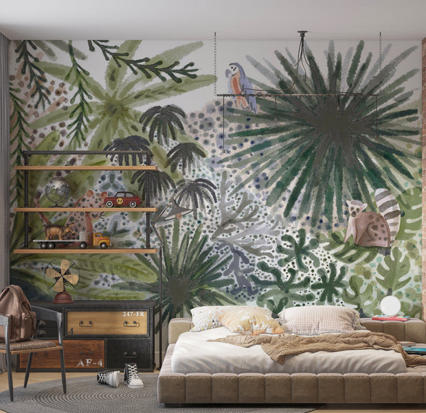 Kids Wallpaper Wall Mural - Tropical Landscape With Animals 39"Wx27"H / Standard