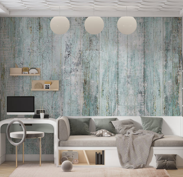 Surface Texture Wallpaper Wall Mural - Rustic Light Blue Wood 39"Wx27"H / Standard