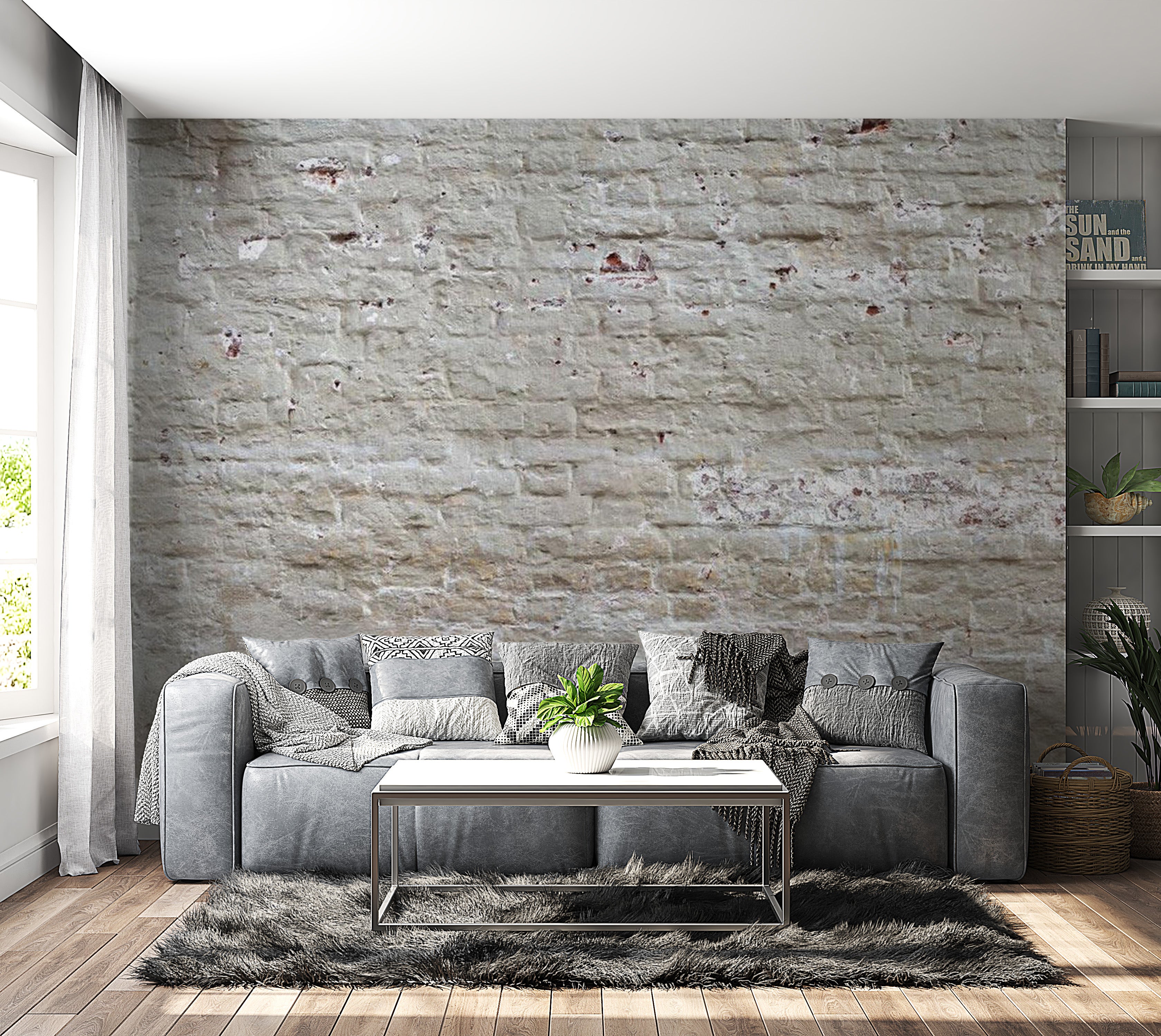 Background & Patterns Wallpaper Wall Mural - Beige Weathered Brick Wall 39"Wx27"H