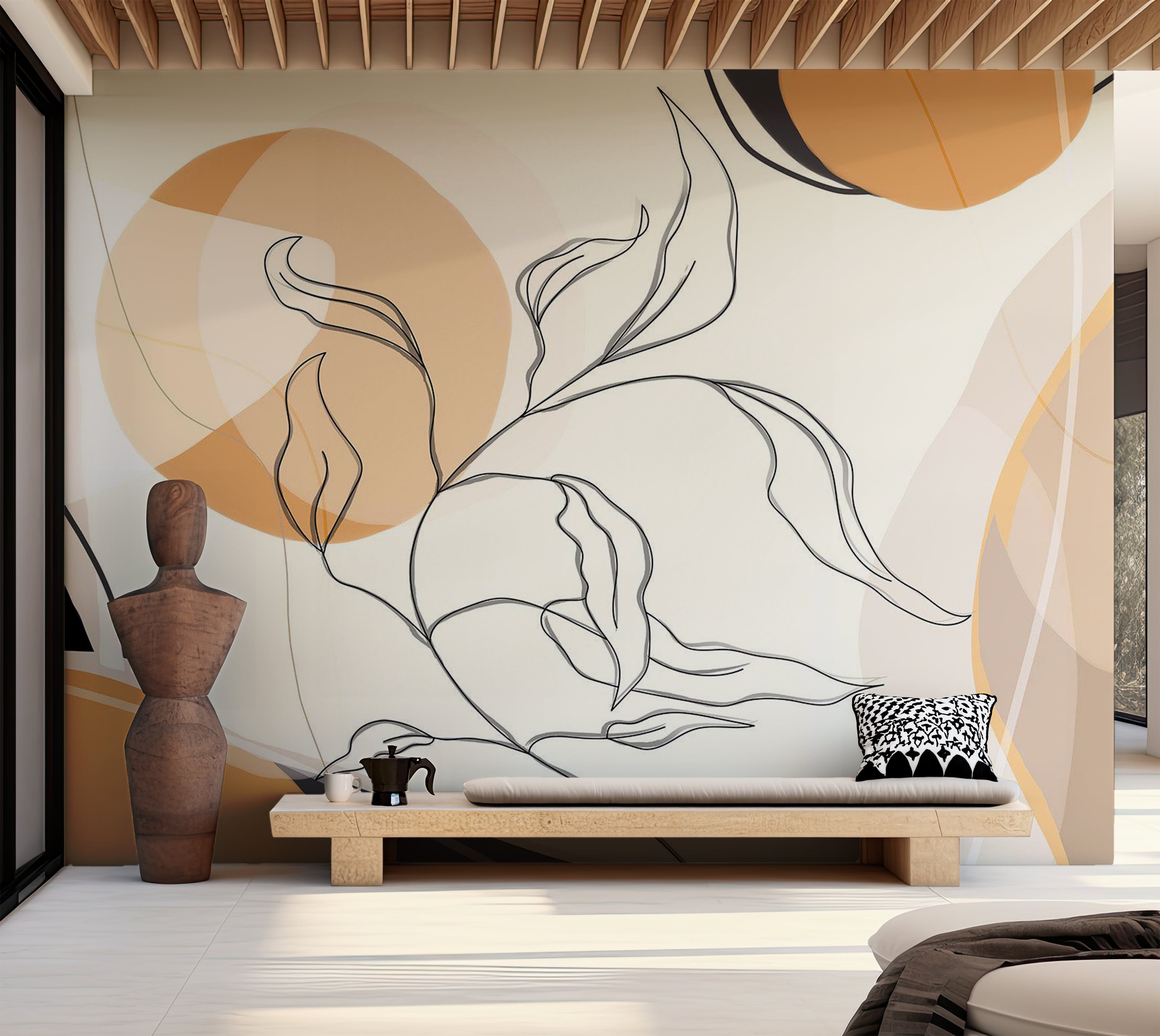 Abstract Wallpaper Wall Mural - Modern Line Landscape 39"Wx27"H / Standard