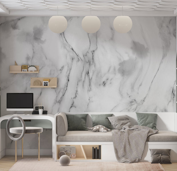 Surface Texture Wallpaper Wall Mural - White Marble Peace 39"Wx27"H / Standard
