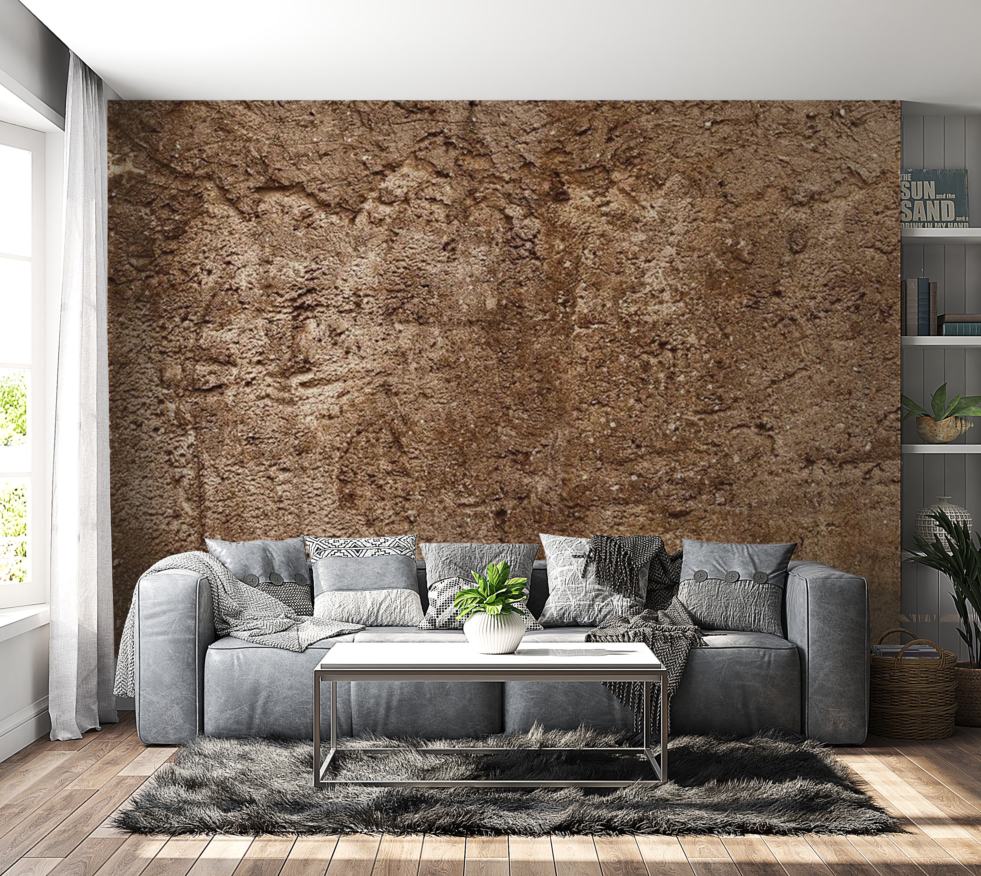 Background & Patterns Wallpaper Wall Mural - Old Brown Concrete Wall 39"Wx27"H