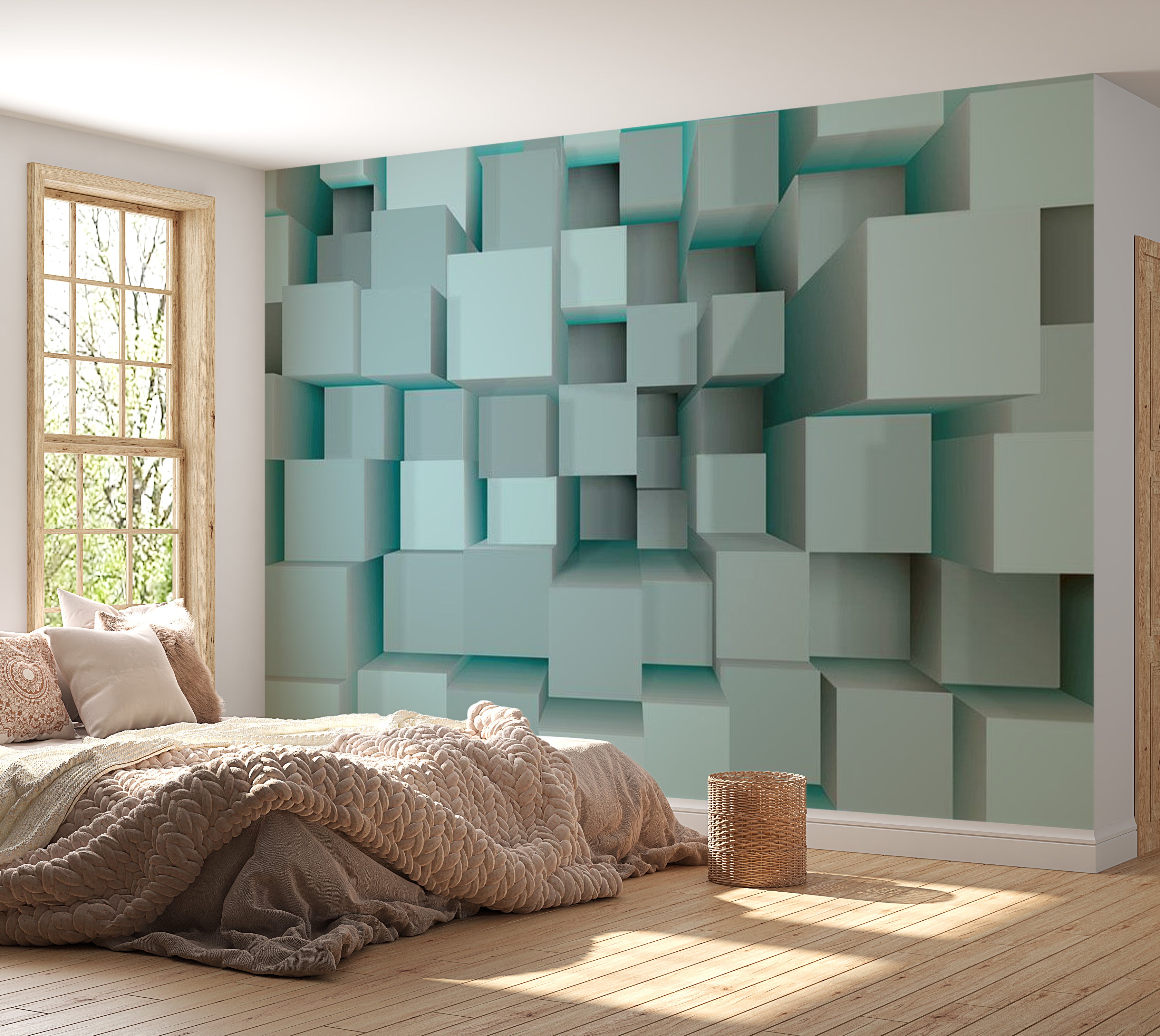 Abstract Wallpaper Wall Mural - Blue Puzzle 39"Wx27"H