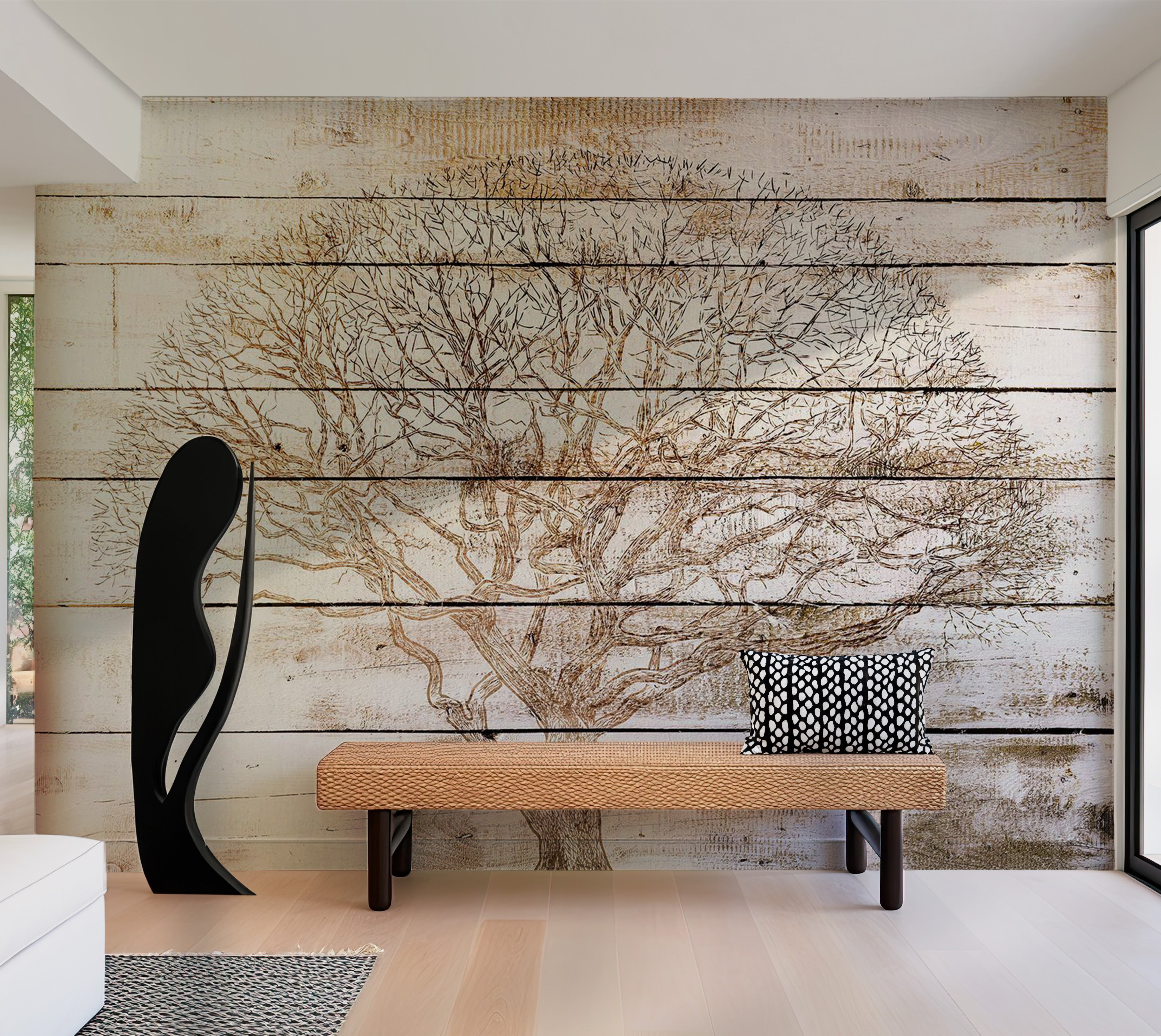 Background & Patterns Wallpaper Wall Mural - Tree On Boards 39"Wx27"H