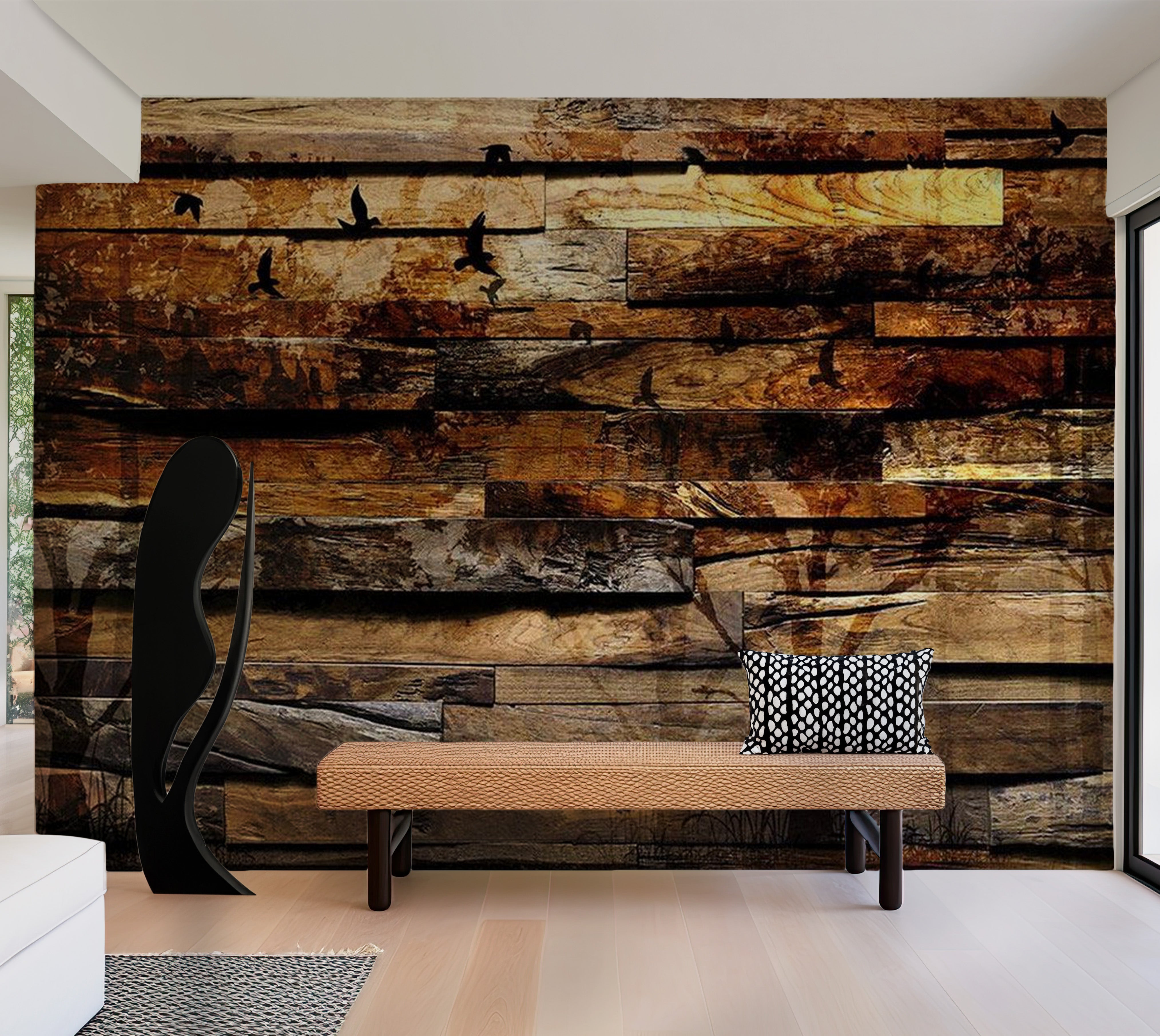 Background & Patterns Wallpaper Wall Mural - Reflection Of Nature On Wood 39"Wx27"H