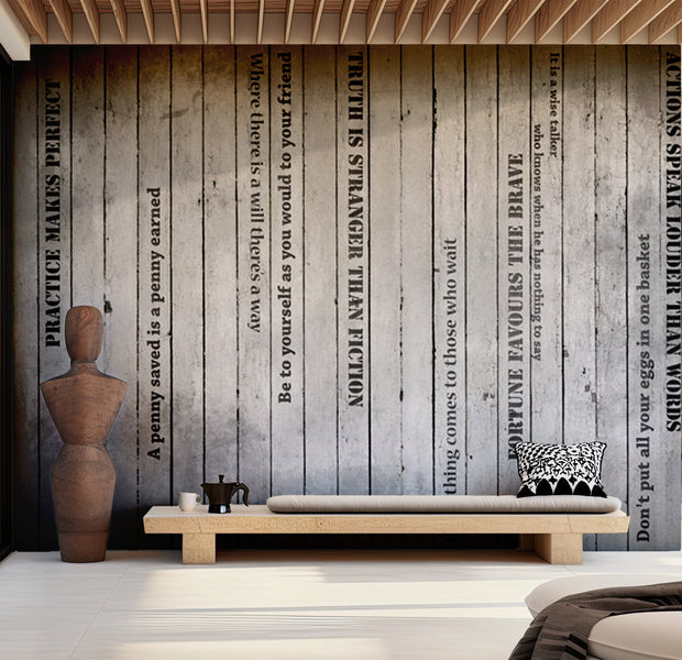 Background & Patterns Wallpaper Wall Mural - Quotes on Grey Wood 118"Wx90"H