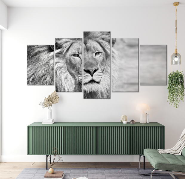 Animal Canvas Wall Art - Lion Grey - 5 Pieces