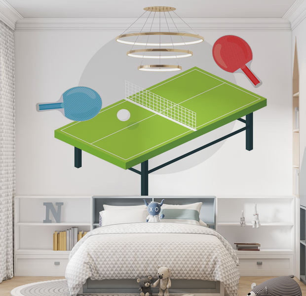 Premium Peel & Stick Wall Mural - Table Tennis Illustration