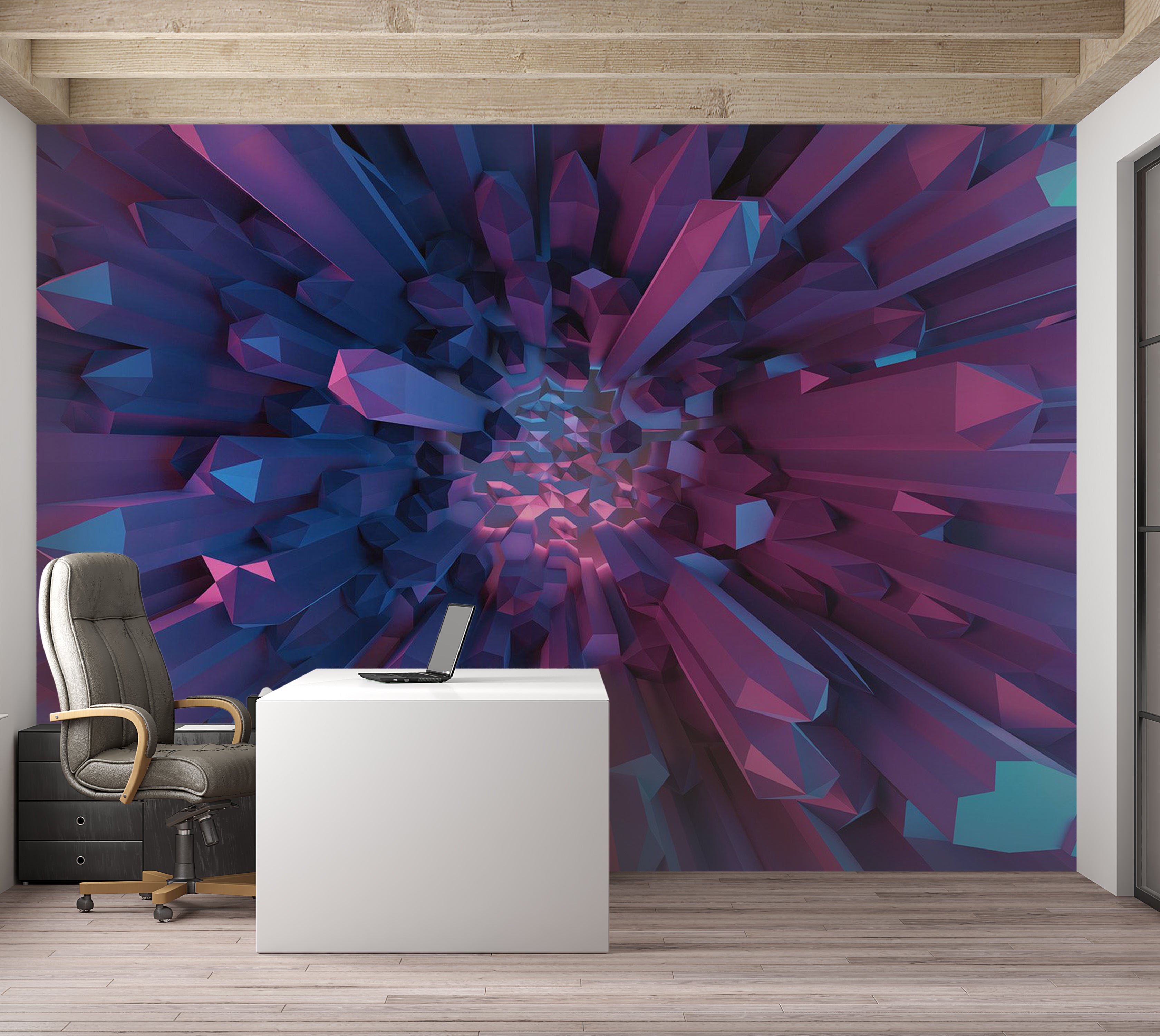 3D Illusion Wallpaper Wall Mural - Crystal Geometric Fantasy 39"Wx27"H / Standard