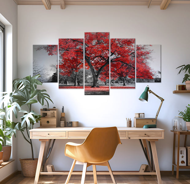 Stretched Canvas Landscape Art - Autumn In The Park Red 40"Wx20"H