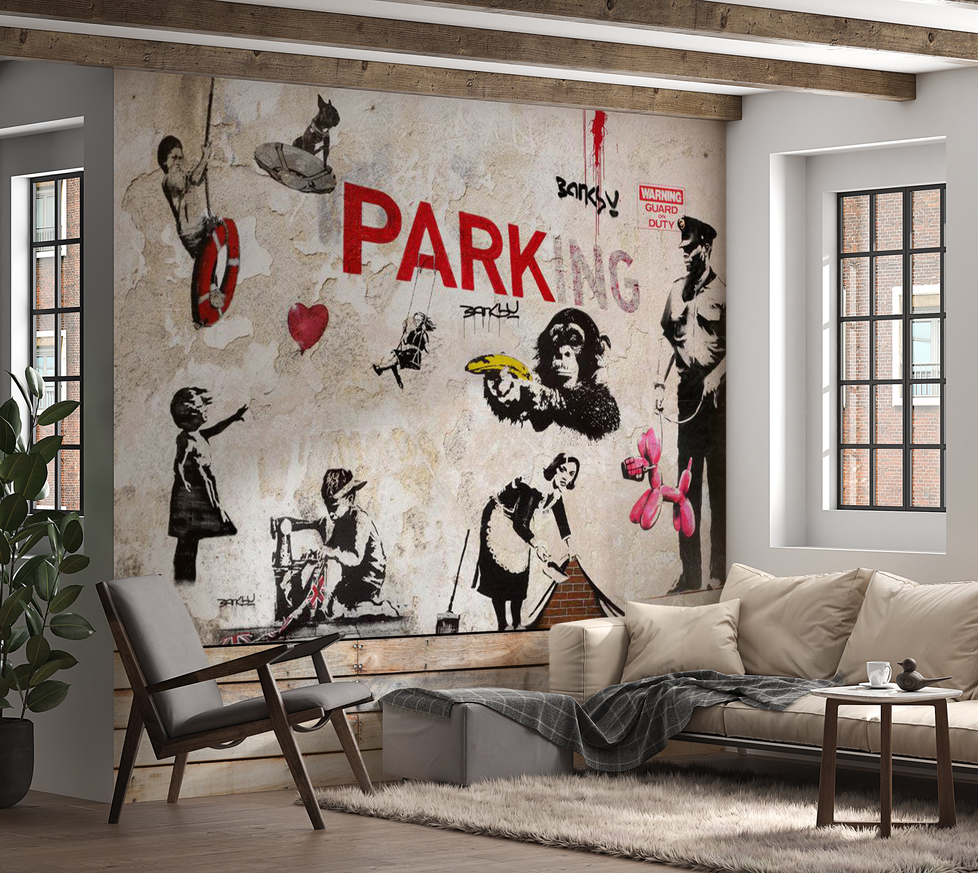 Peel & Stick Street Art Wall Mural - Banksy Graffiti Collage 38"Wx27"H